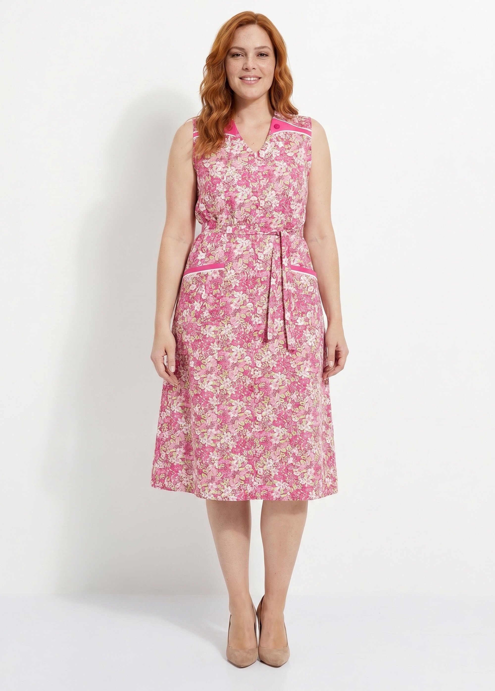 Tablier zippé sans manches fleuri Femme Grande Taille Rose ARTHUR FA1