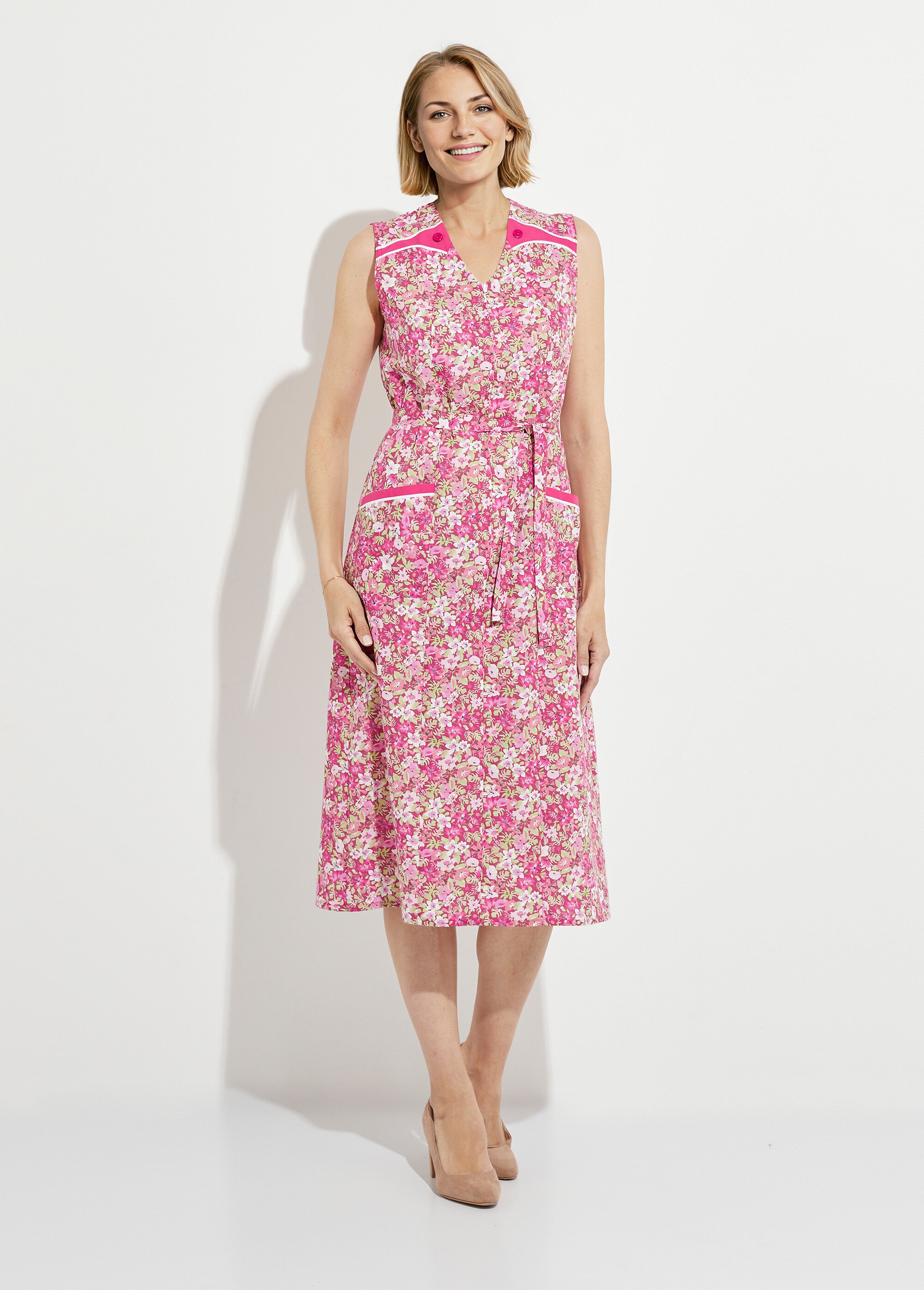 Tablier zippé sans manches fleuri Femme Rose ARTHUR FA1