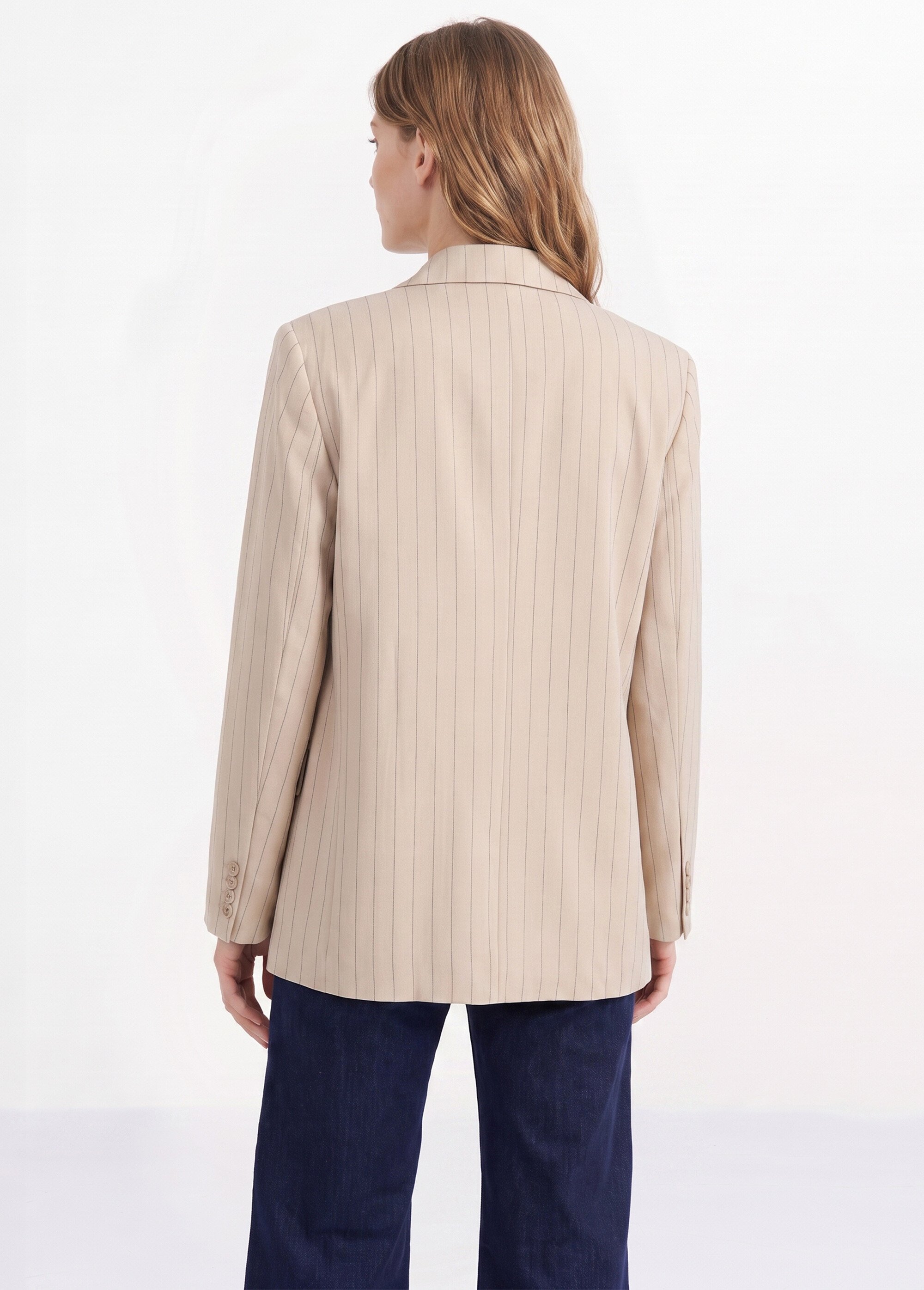 Veste col tailleur avec rayures tennis Femme Beige JSM-JS1127 DO1