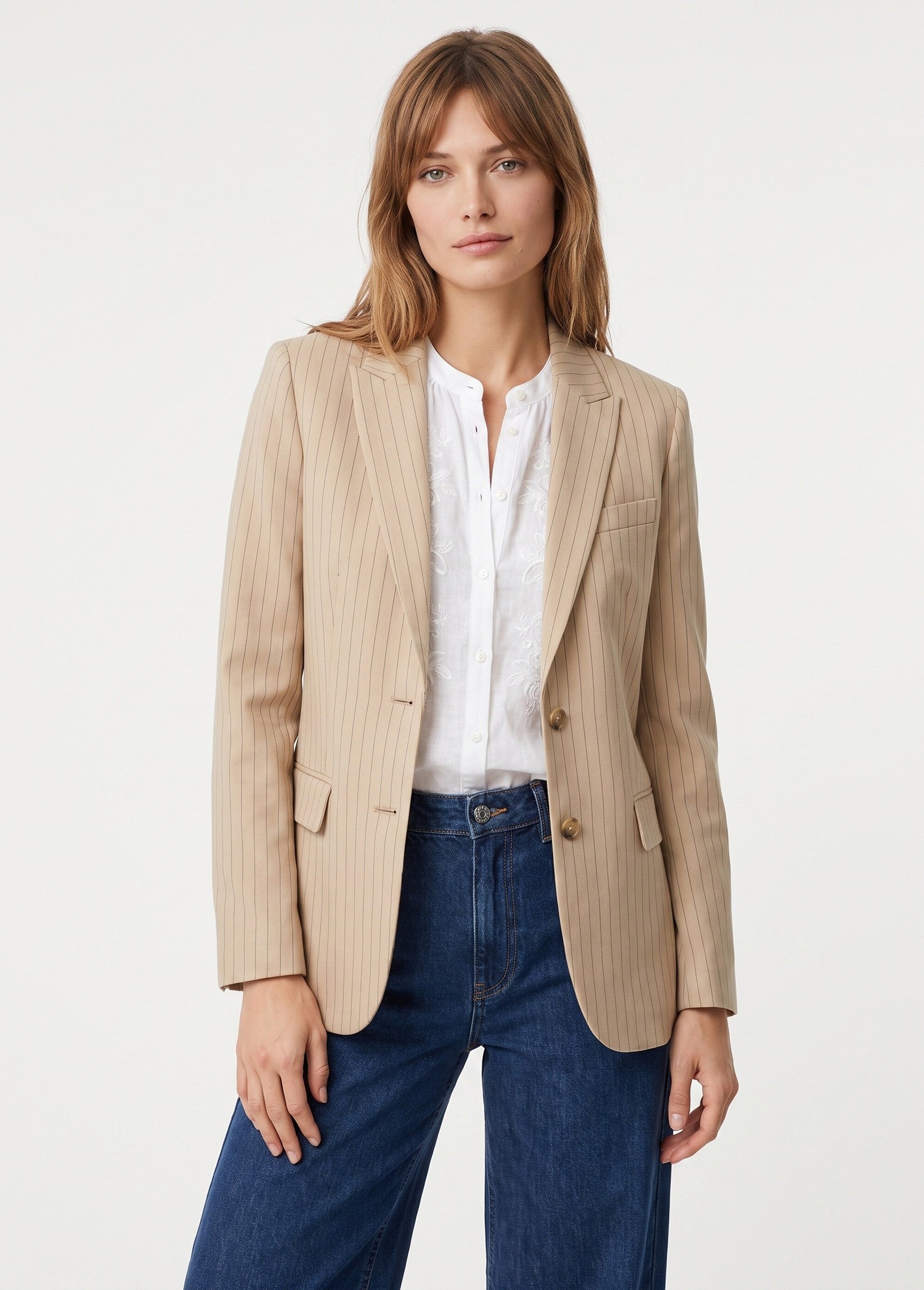 Veste col tailleur avec rayures tennis Femme Beige JSM-JS1127 FA1