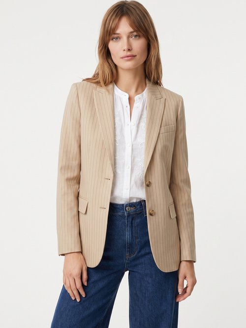 Veste col tailleur avec rayures tennis Femme Beige JSM-JS1127 FA1