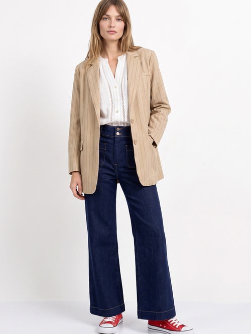 Veste col tailleur avec rayures tennis Femme Beige JSM-JS1127 SI1