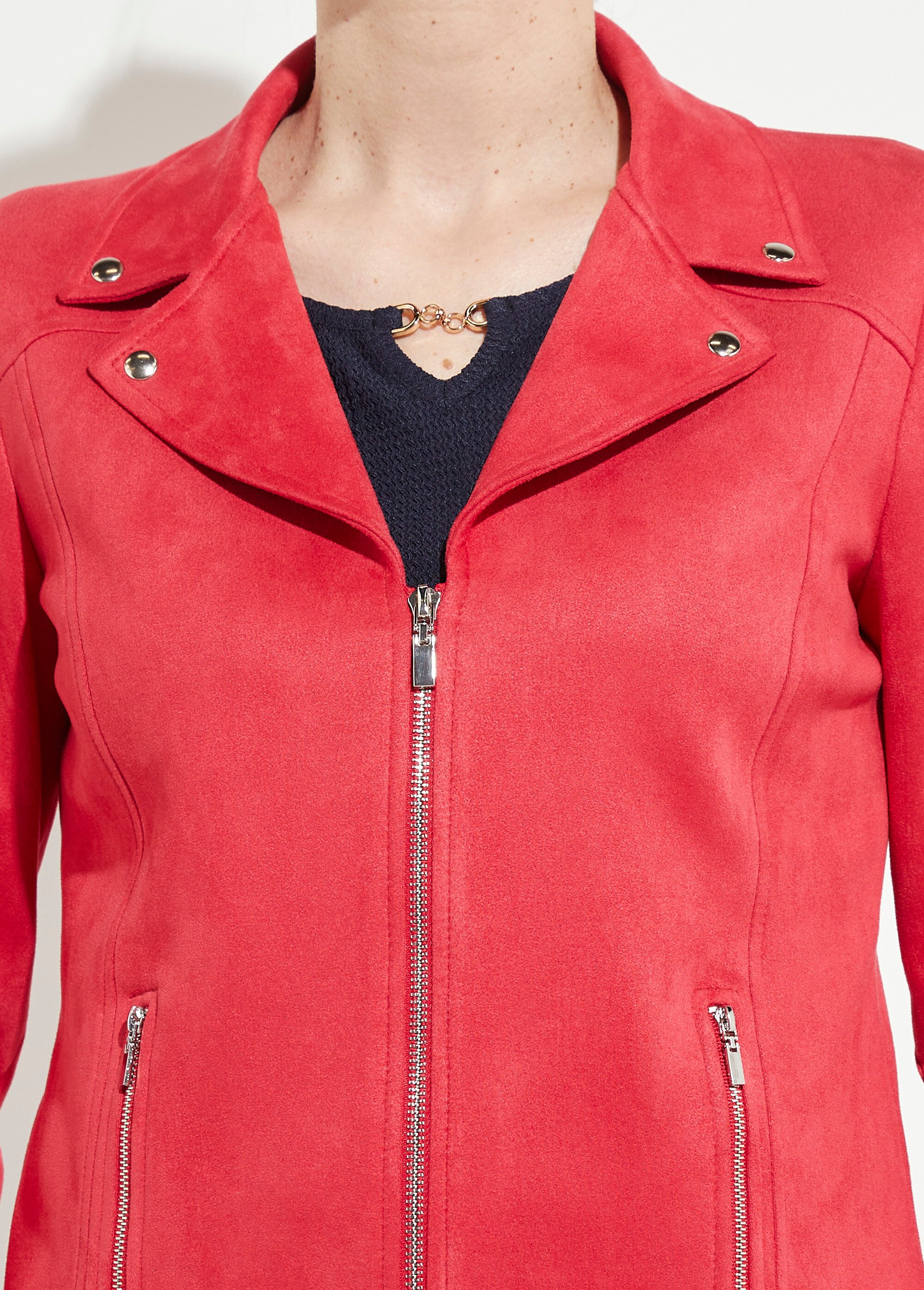 Blouson zippé tissu suédé velouté Femme Rouge TITOUAN DE1