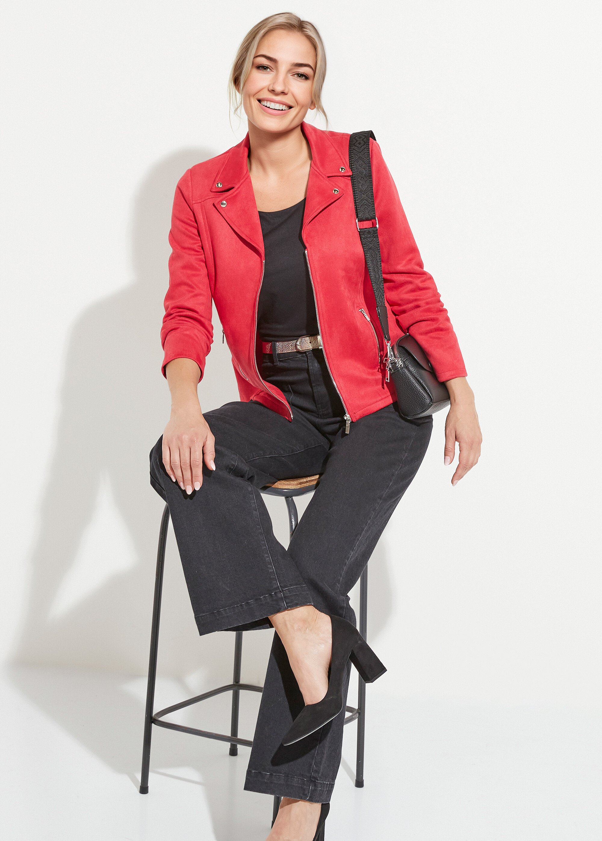 Blouson zippé tissu suédé velouté Femme Rouge TITOUAN MV1