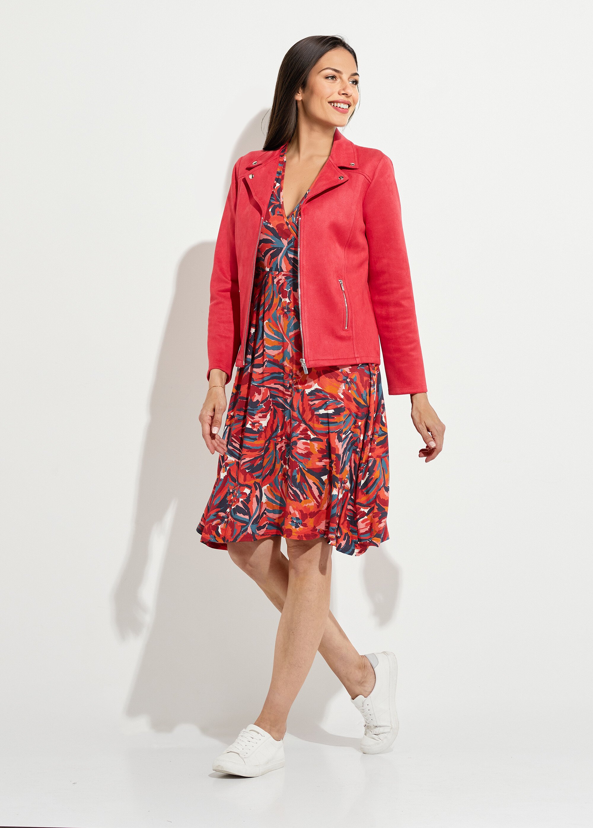 Blouson zippé tissu suédé velouté Femme Rouge TITOUAN SF1