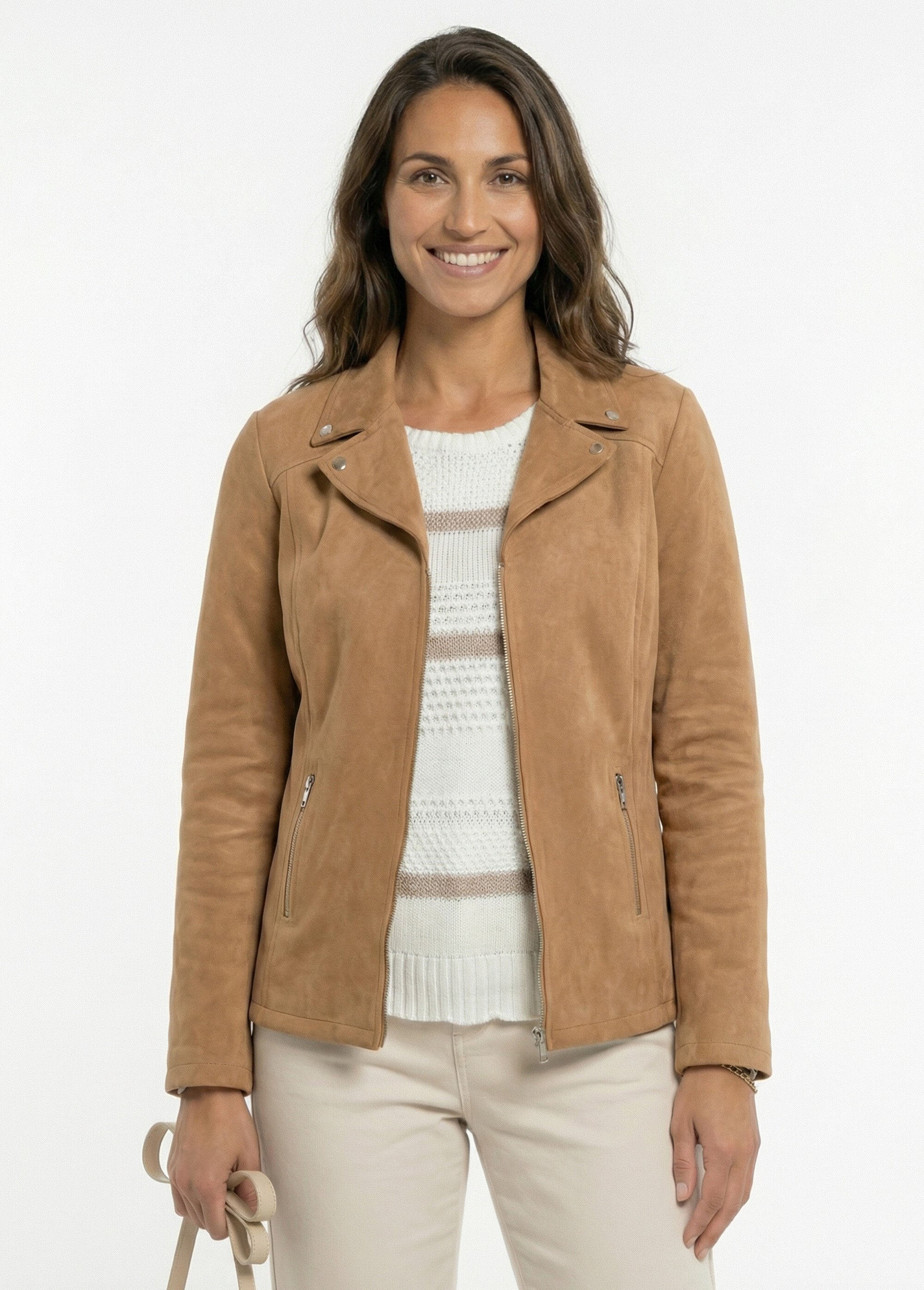 Blouson zippé tissu suédé velouté Femme Marron TITOUAN FA1