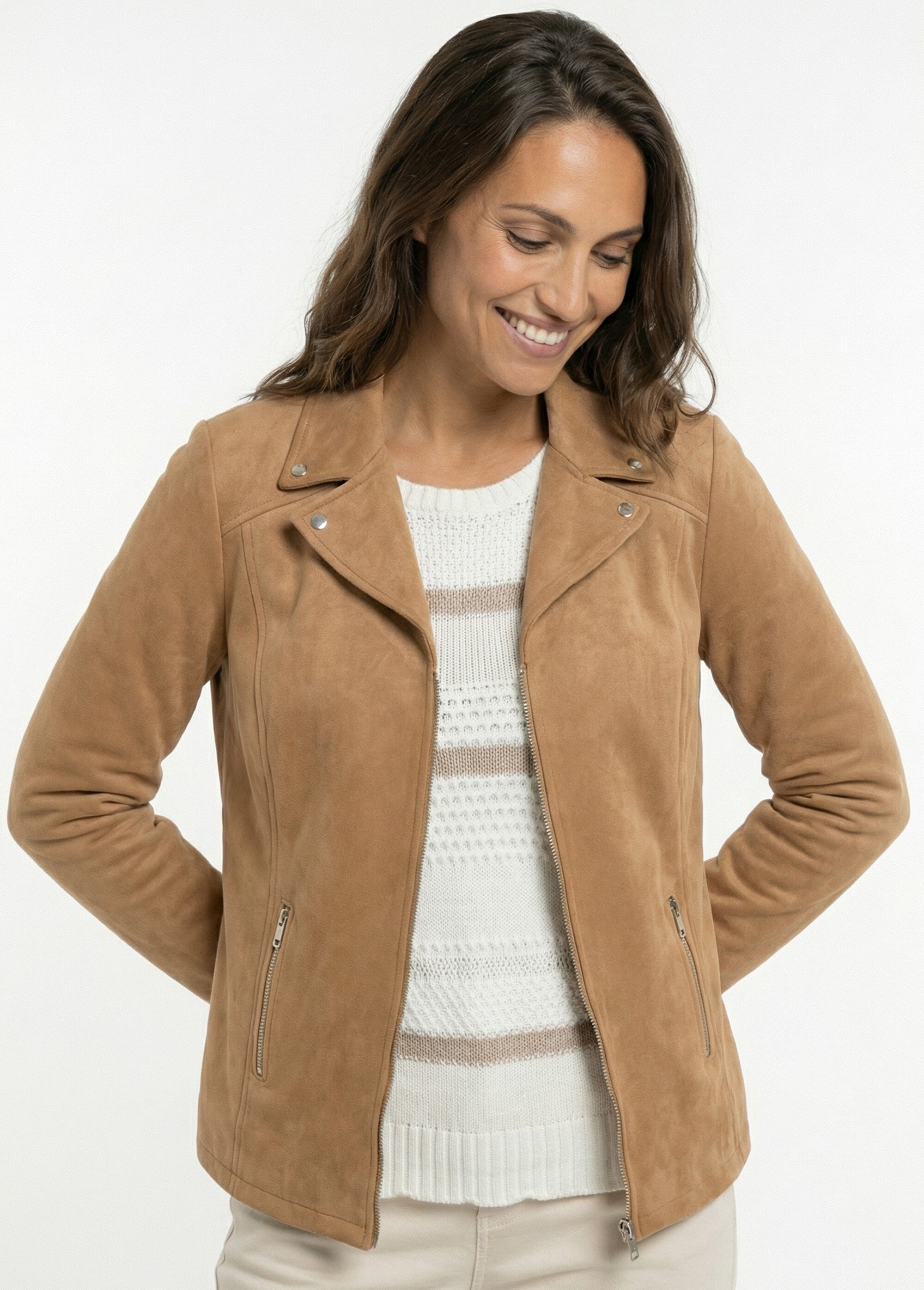 Blouson zippé tissu suédé velouté Femme Marron TITOUAN MV1