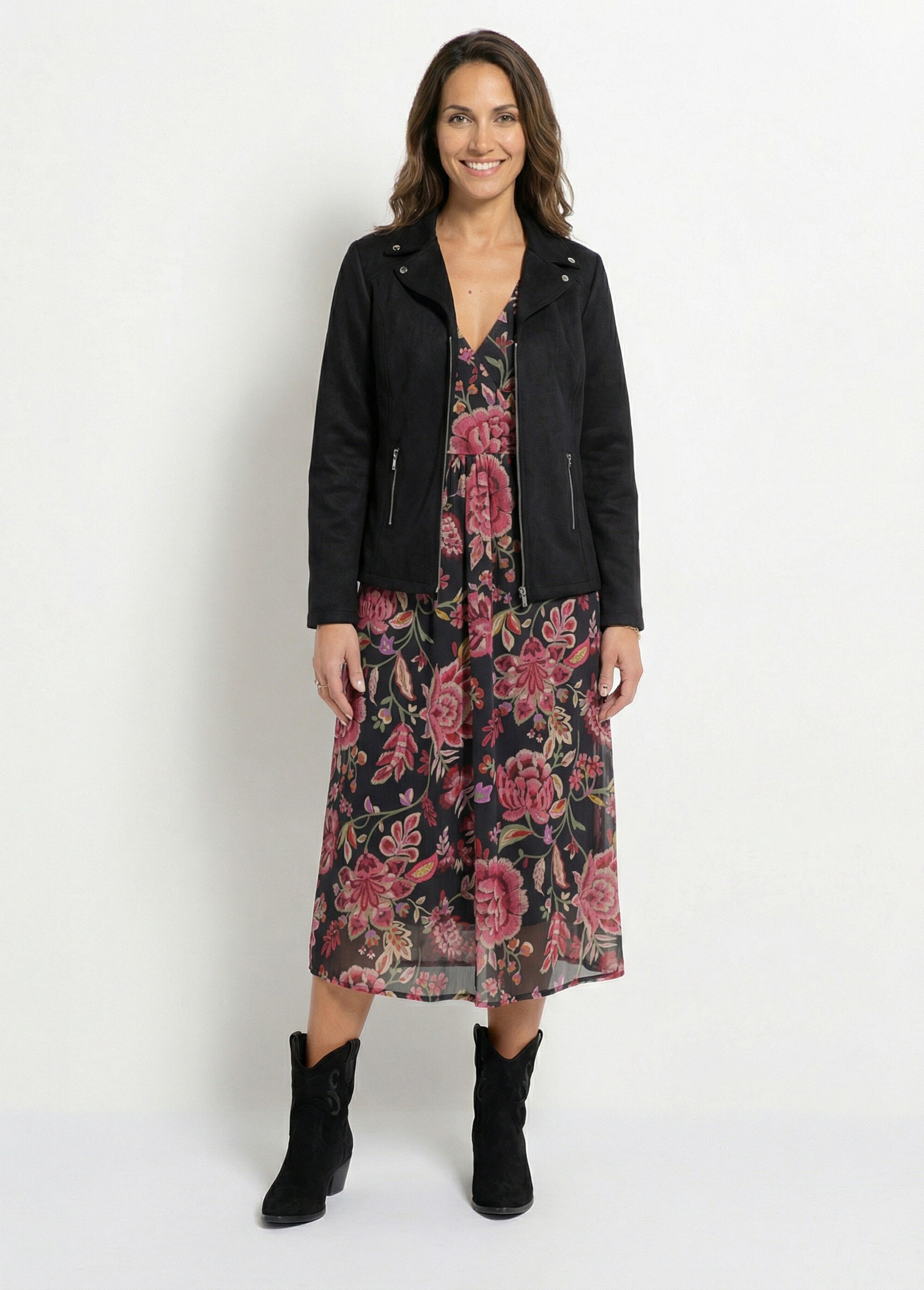 Blouson zippé tissu suédé velouté Femme Noir TITOUAN SF1