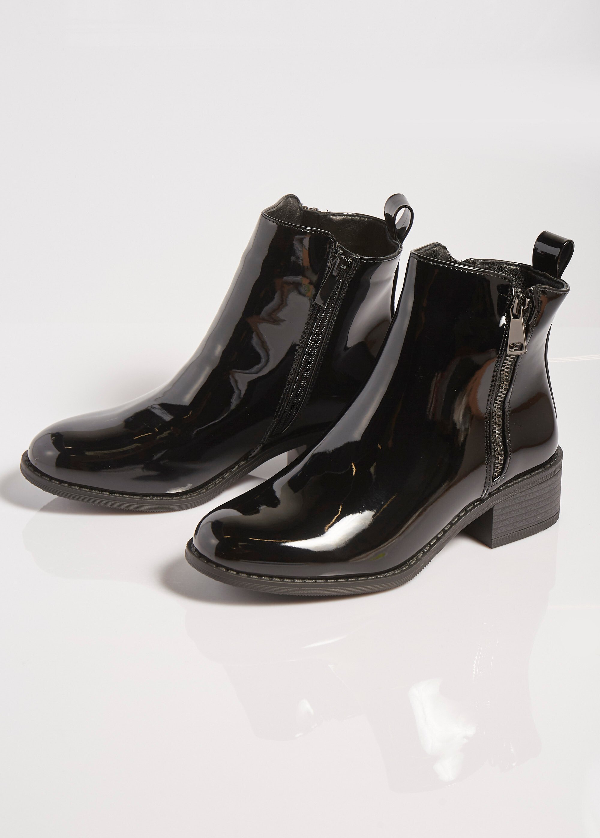 Boots vernies à talon avec double zip Femme Noir QUEFC2-1 DE1