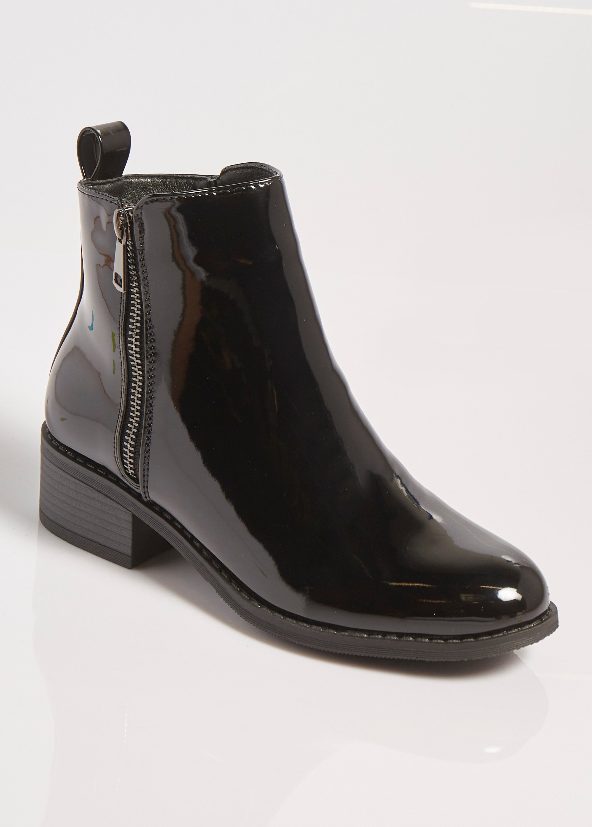 Boots vernies à talon avec double zip Femme Noir QUEFC2-1 FA1