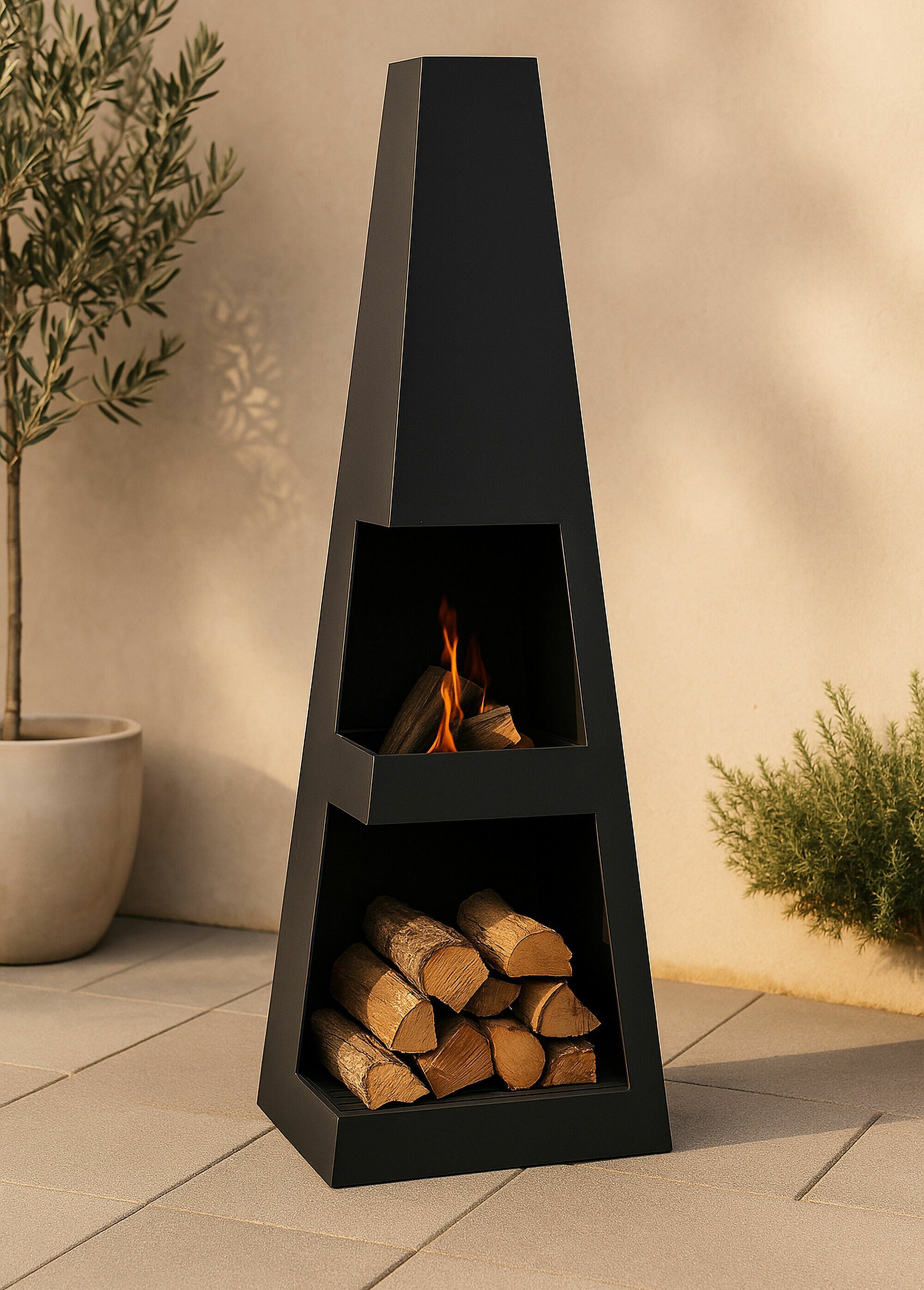 Brasero pyramide en acier, haut. 120cm NOIR VEN-9345-112 SI1
