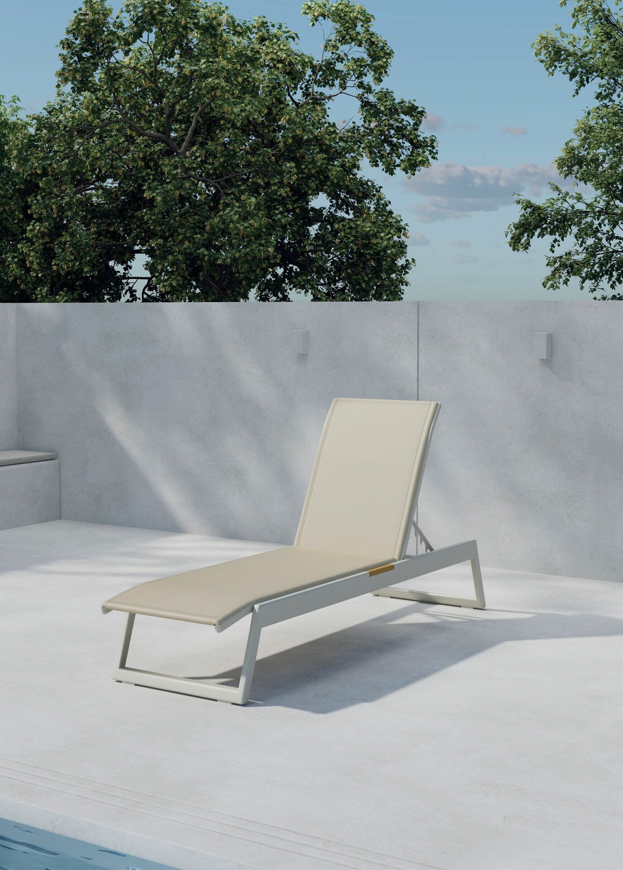 Chaise longue acier avec détails teck BEIGE VEN-9294-222 SI1