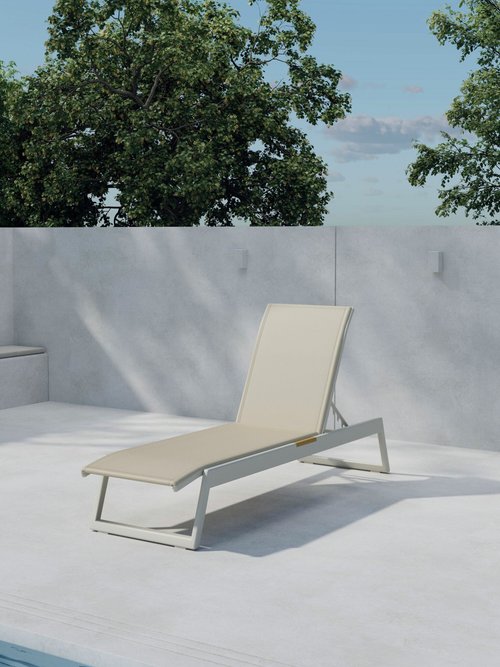 Chaise longue acier avec détails teck BEIGE VEN-9294-222 SI1