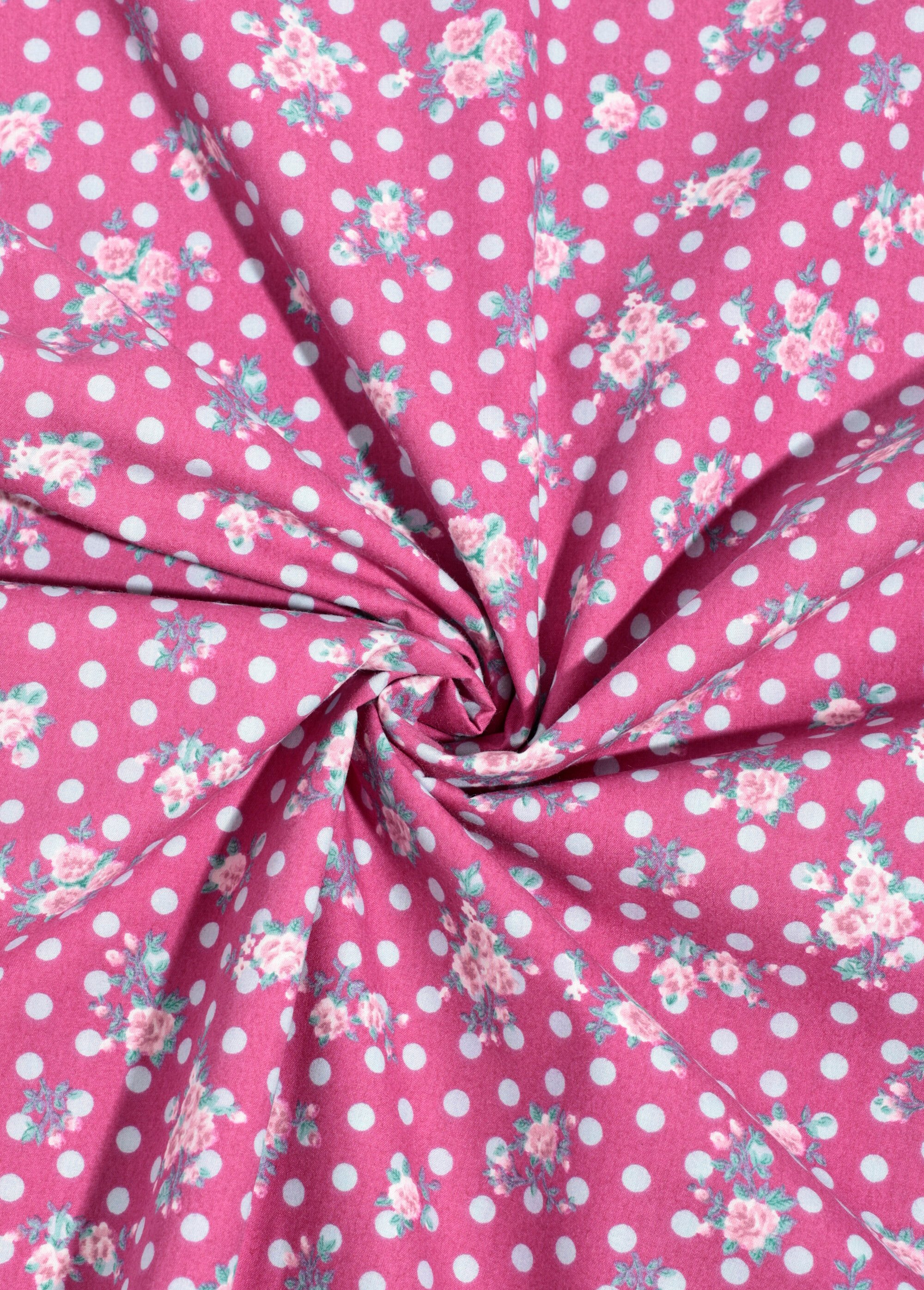 Coupon tissu déco, pois et fleurs 3x1,5m