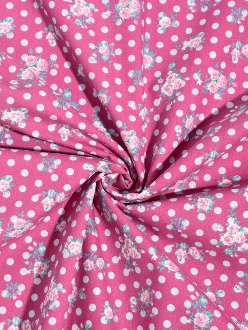 Coupon tissu déco, pois et fleurs 3x1,5m VIOLET COT139029 FA1