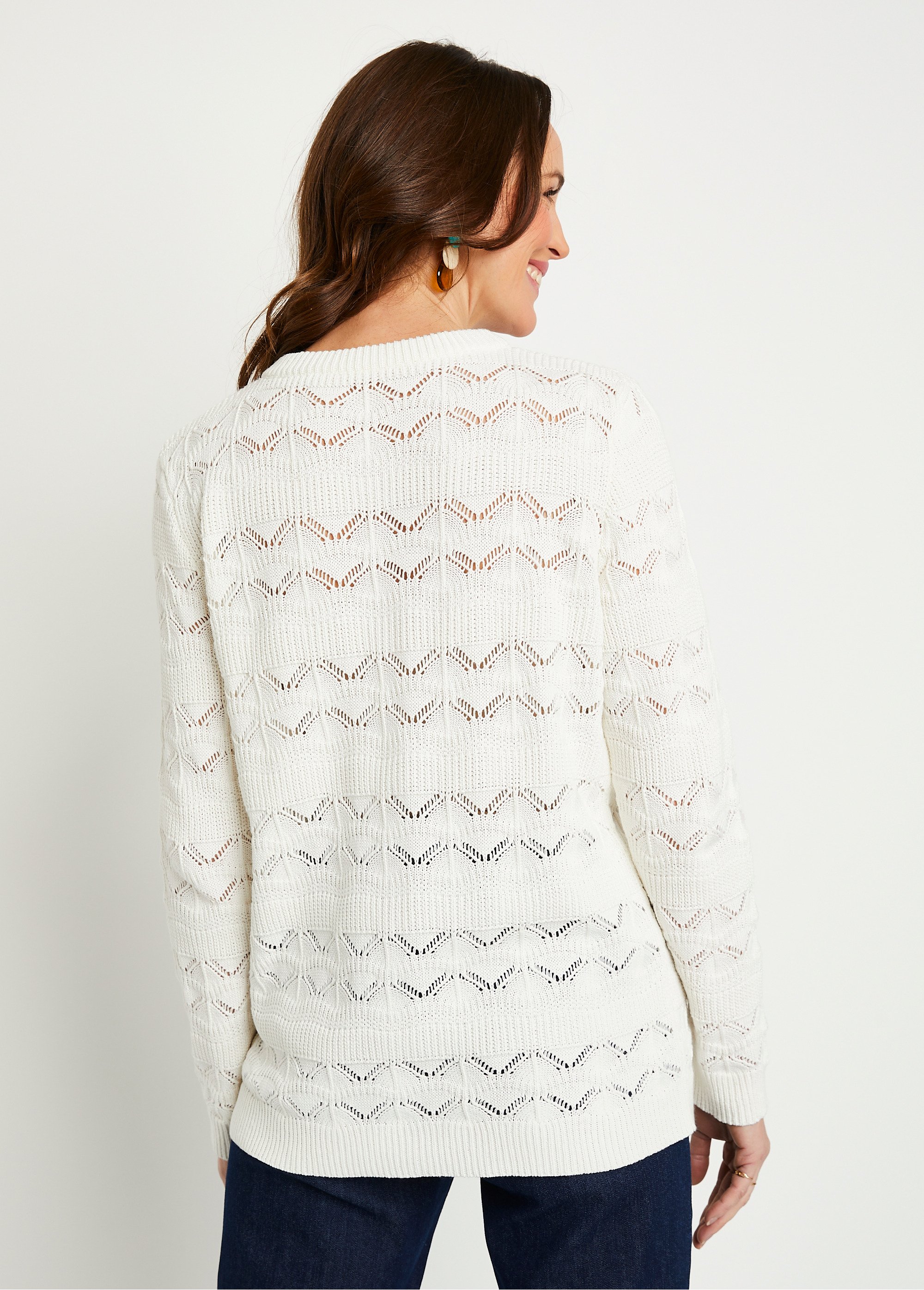 Gilet cardigan court ajouré boutonné