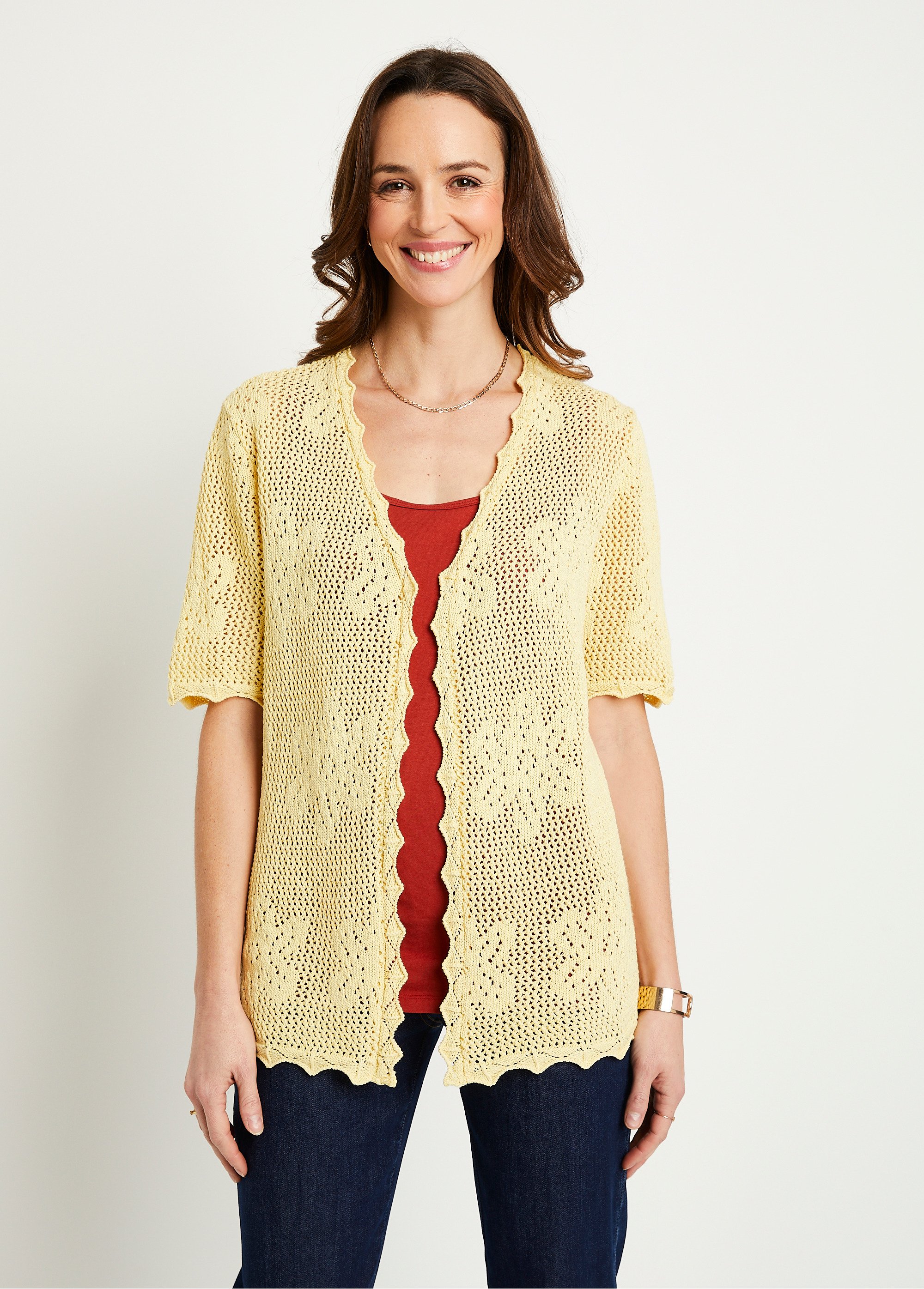 Gilet court manches courtes ajouré Femme Jaune MENNECY FA2
