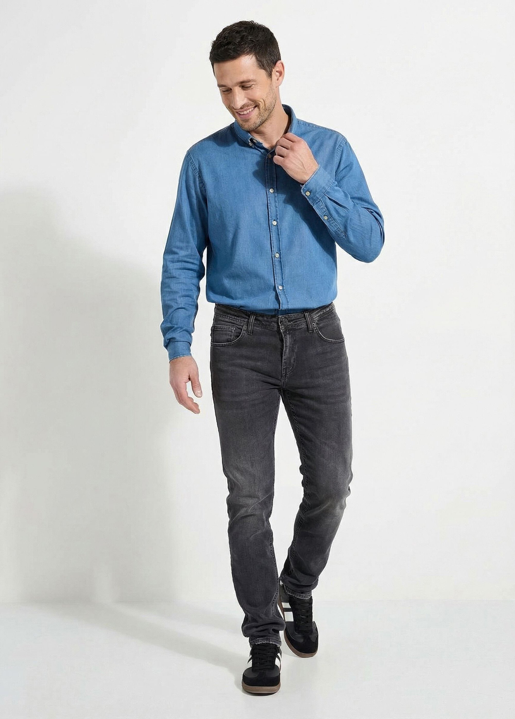 Jean droit 5 poches denim stretch Homme GRIS ANTHRACITE FOUDRE MV1