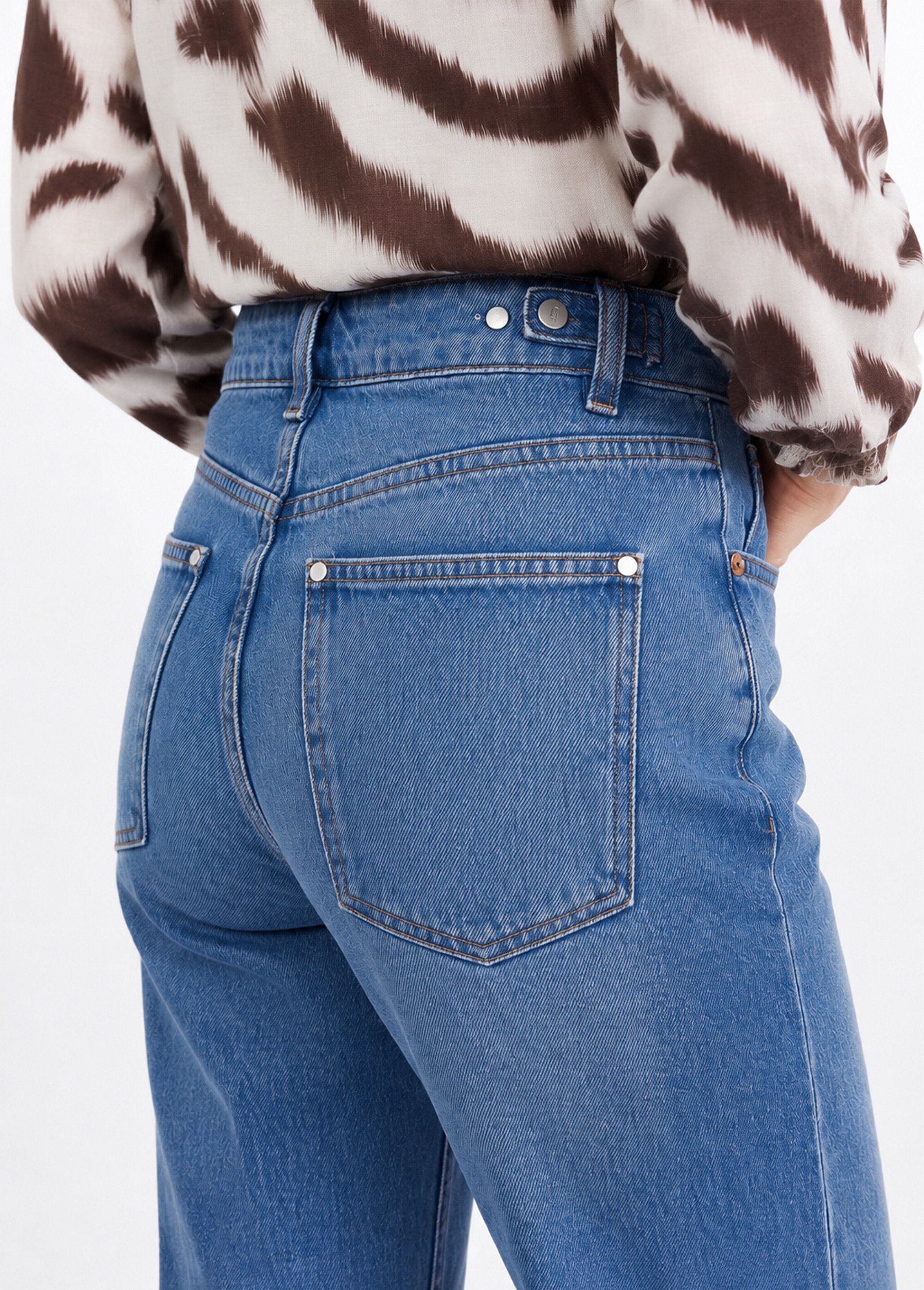 Jean droit, taille ajustable par pressions Femme Bleu OR-JD667 DE1