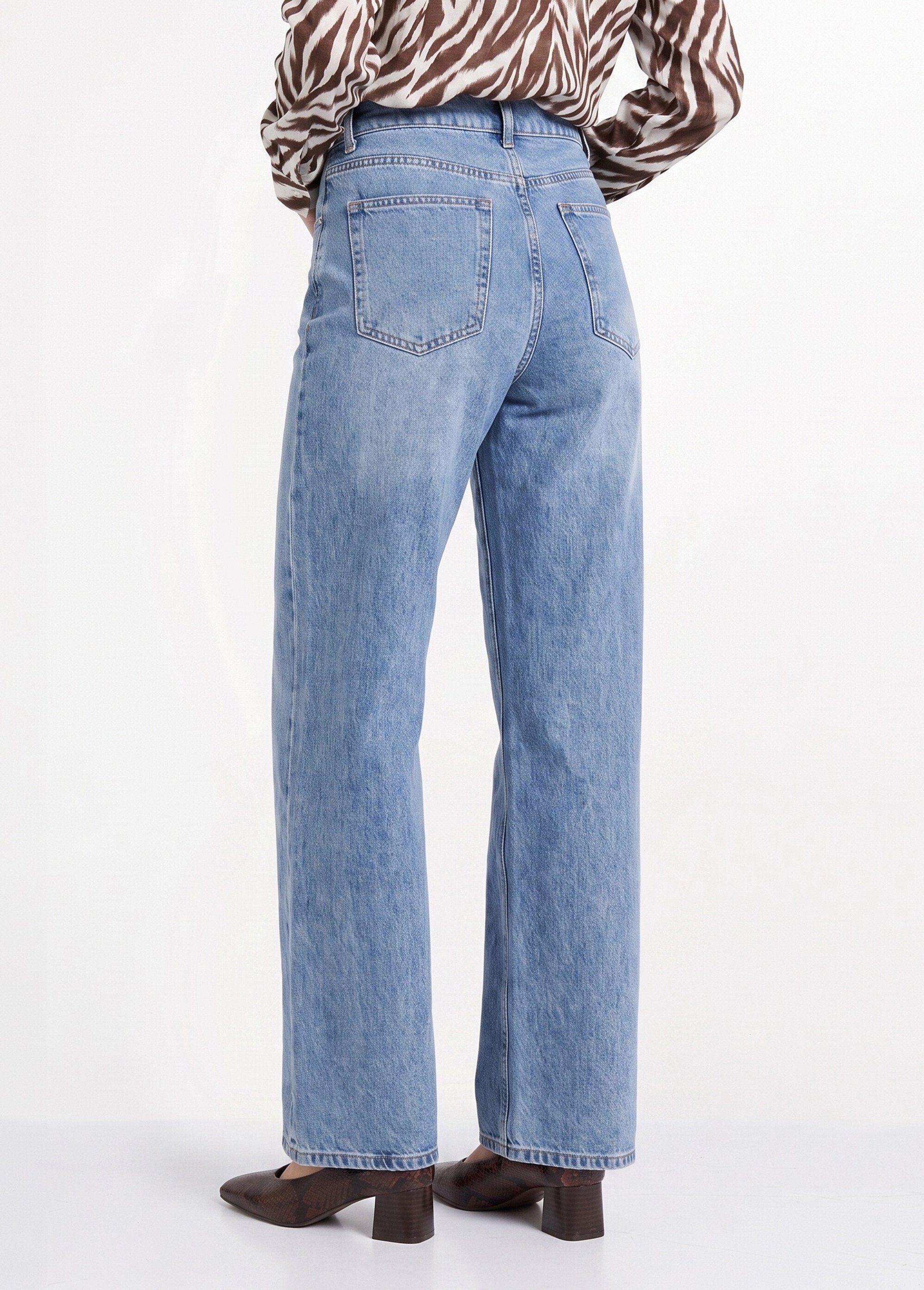Jean droit, taille ajustable par pressions Femme Bleu OR-JD667 DO1