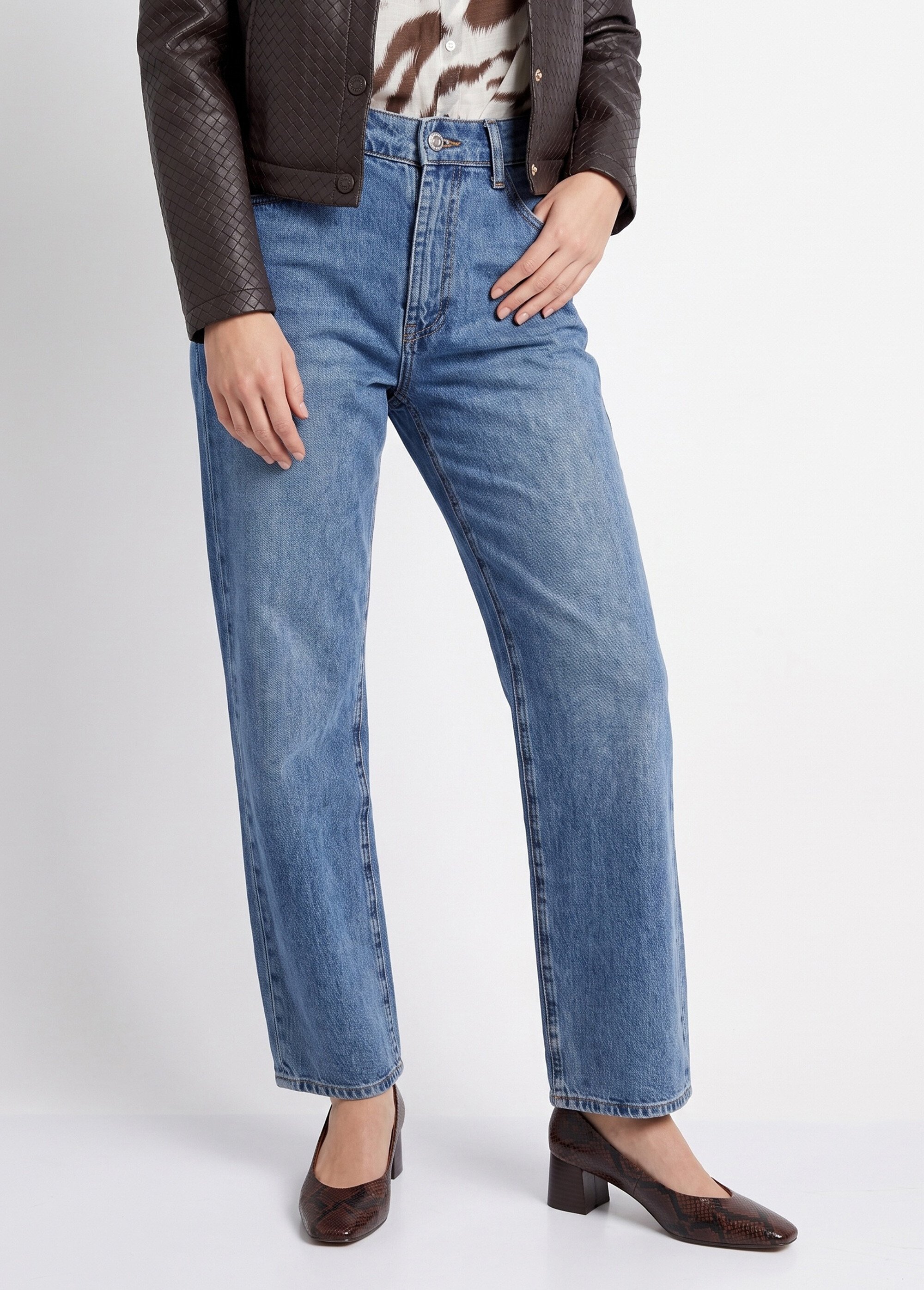 Jean droit, taille ajustable par pressions Femme Bleu OR-JD667 FA1