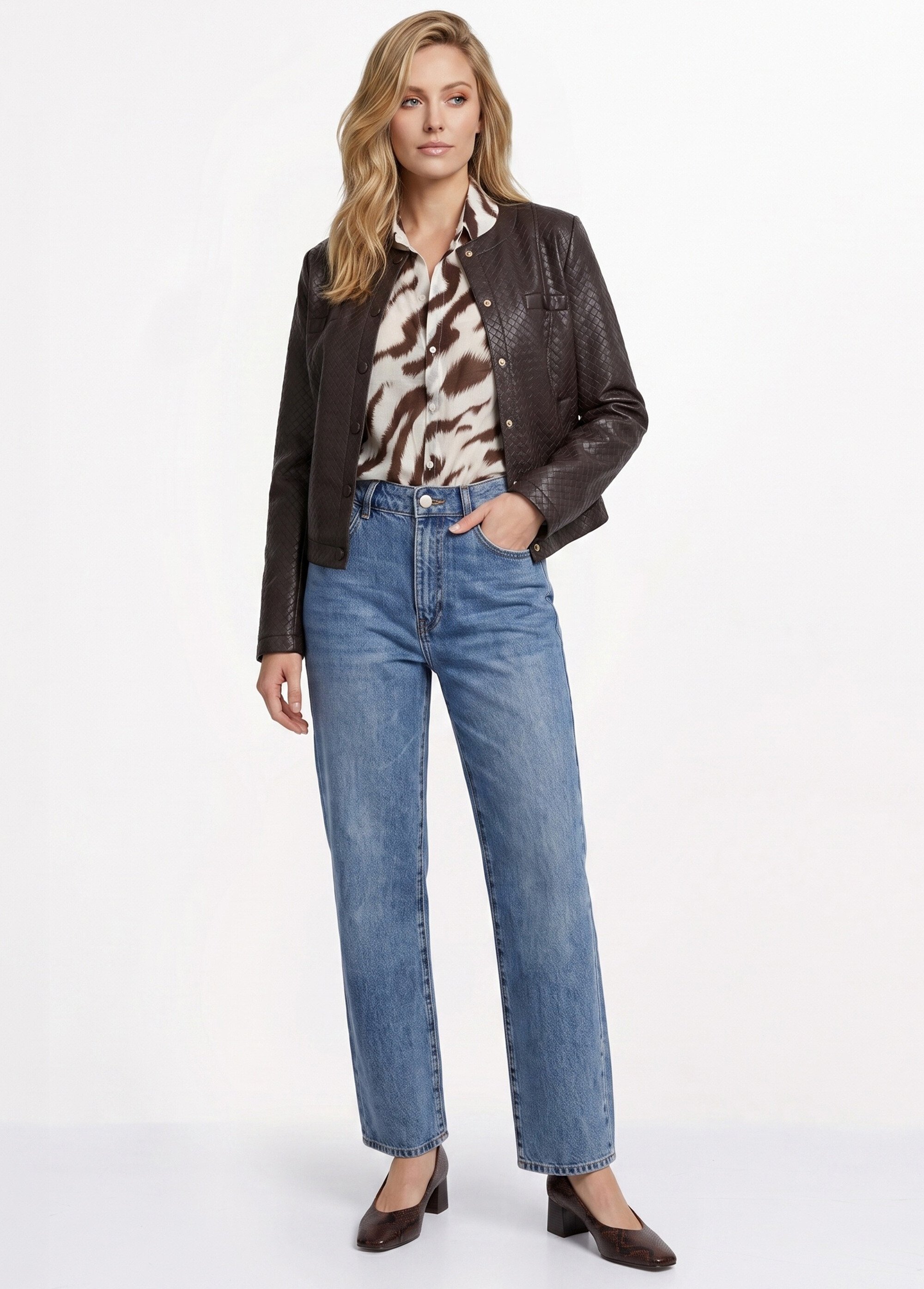 Jean droit, taille ajustable par pressions Femme Bleu OR-JD667 SI1