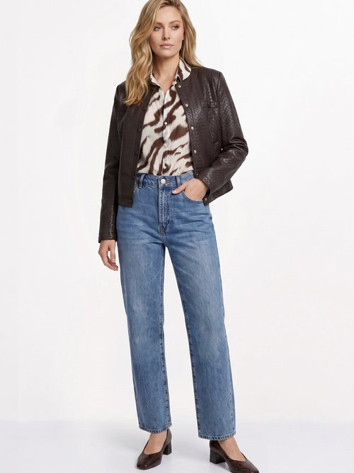 Jean droit, taille ajustable par pressions Femme Bleu OR-JD667 SI1