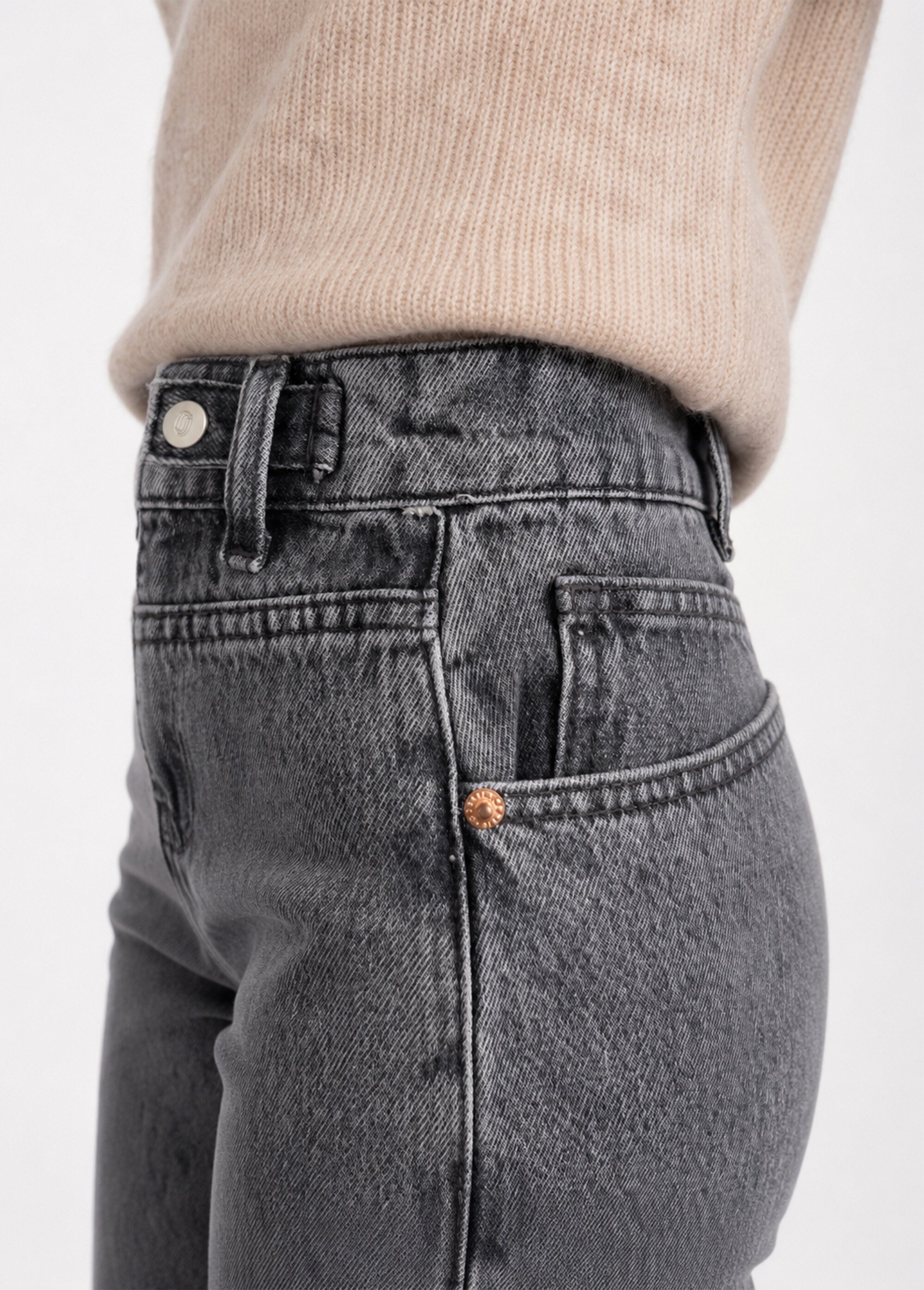 Jean droit, taille ajustable par pressions Femme Gris OR-JD667 DE1