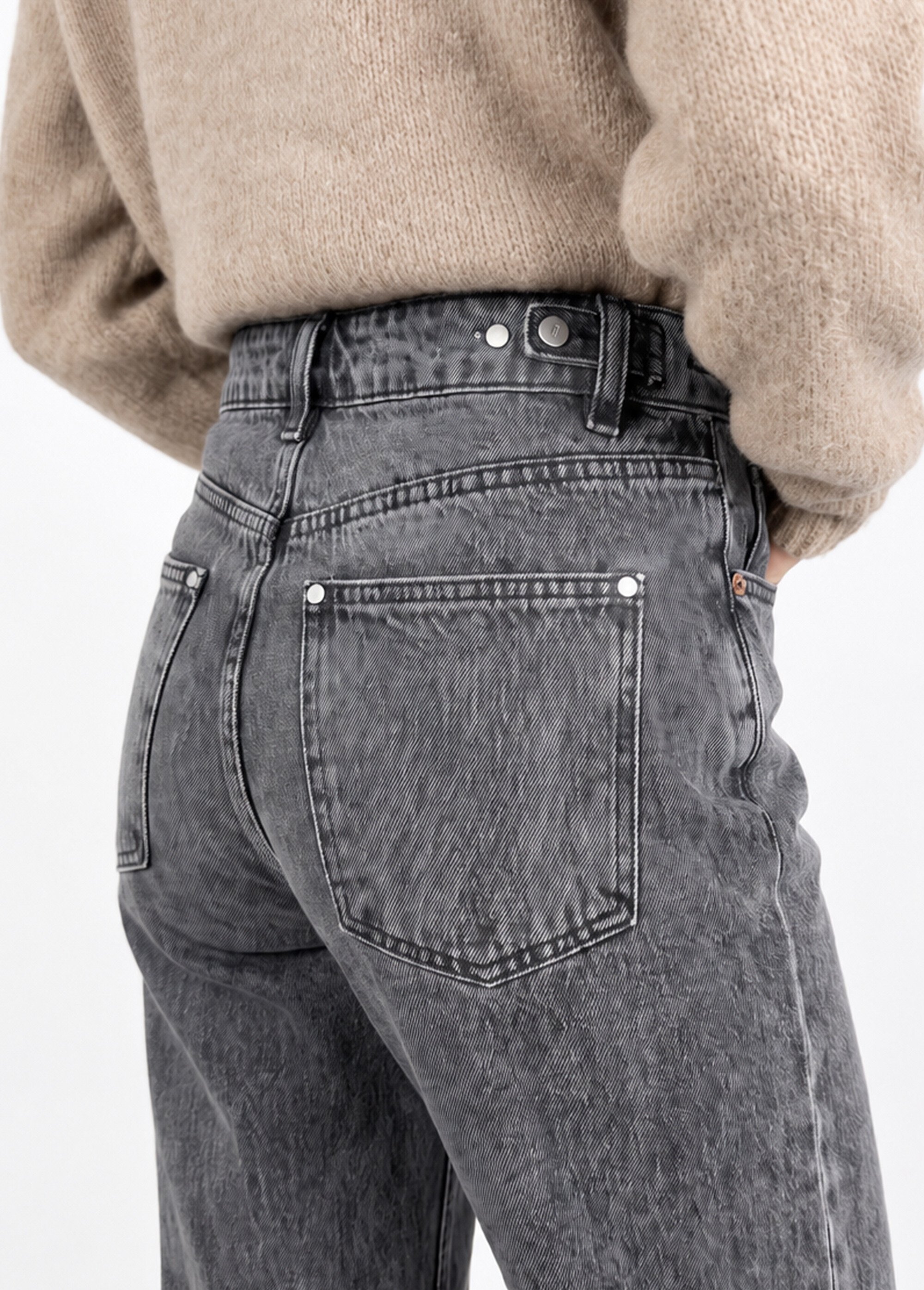 Jean droit, taille ajustable par pressions Femme Gris OR-JD667 DE1
