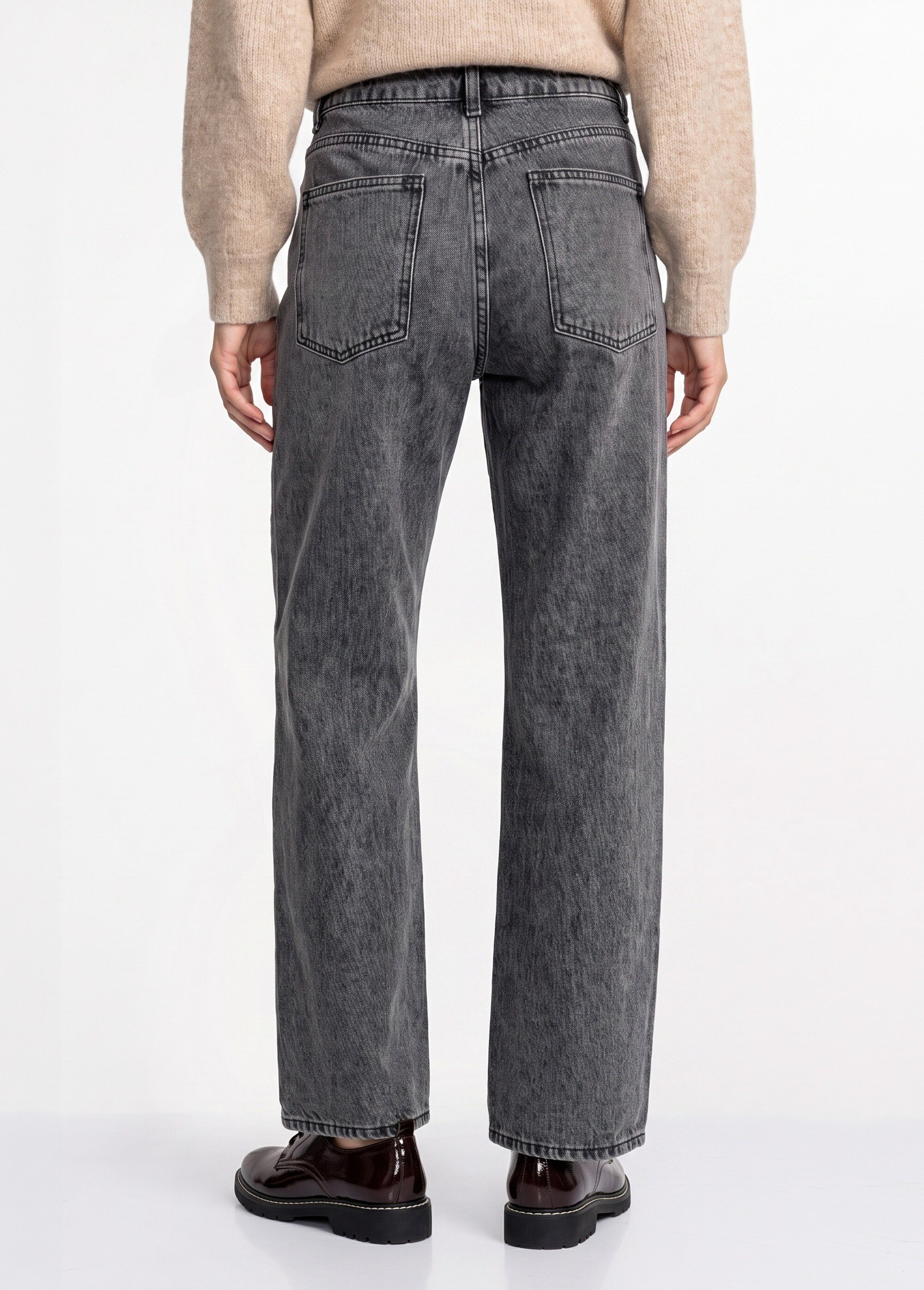 Jean droit, taille ajustable par pressions Femme Gris OR-JD667 DO1