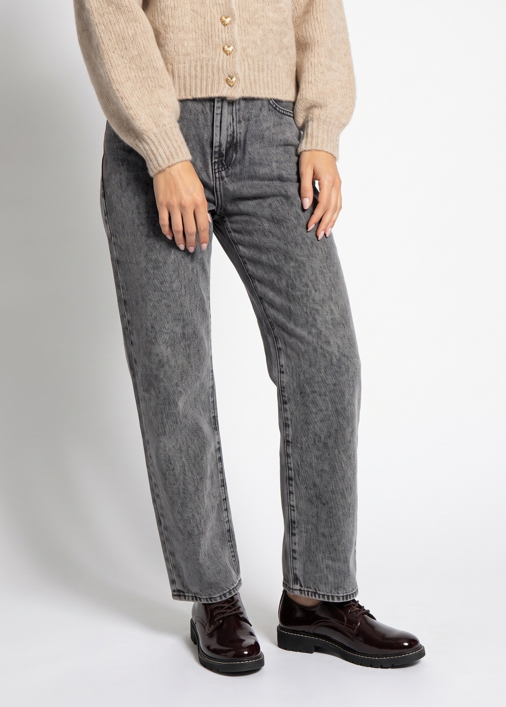 Jean droit, taille ajustable par pressions Femme Gris OR-JD667 FA1