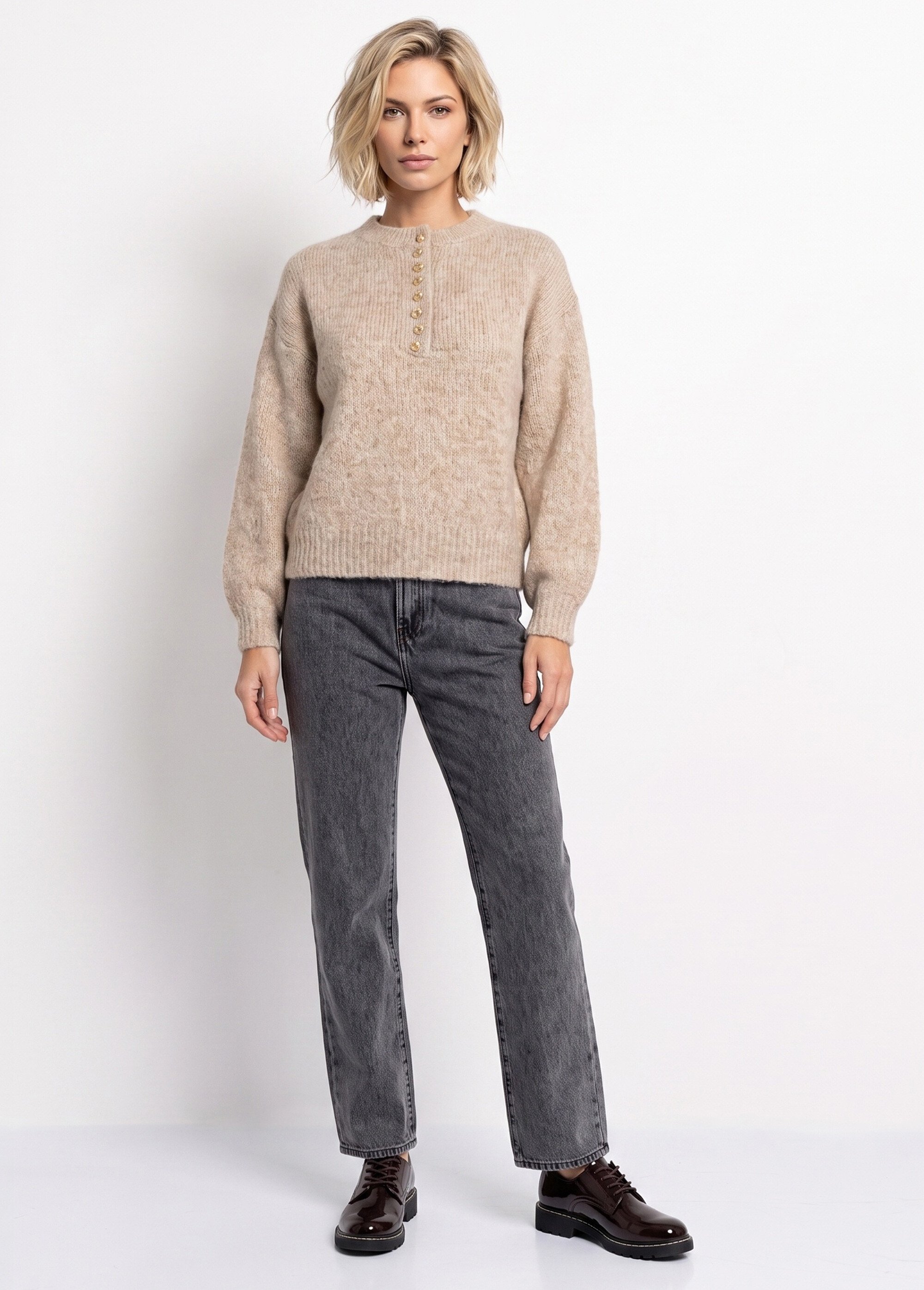 Jean droit, taille ajustable par pressions Femme Gris OR-JD667 SI1