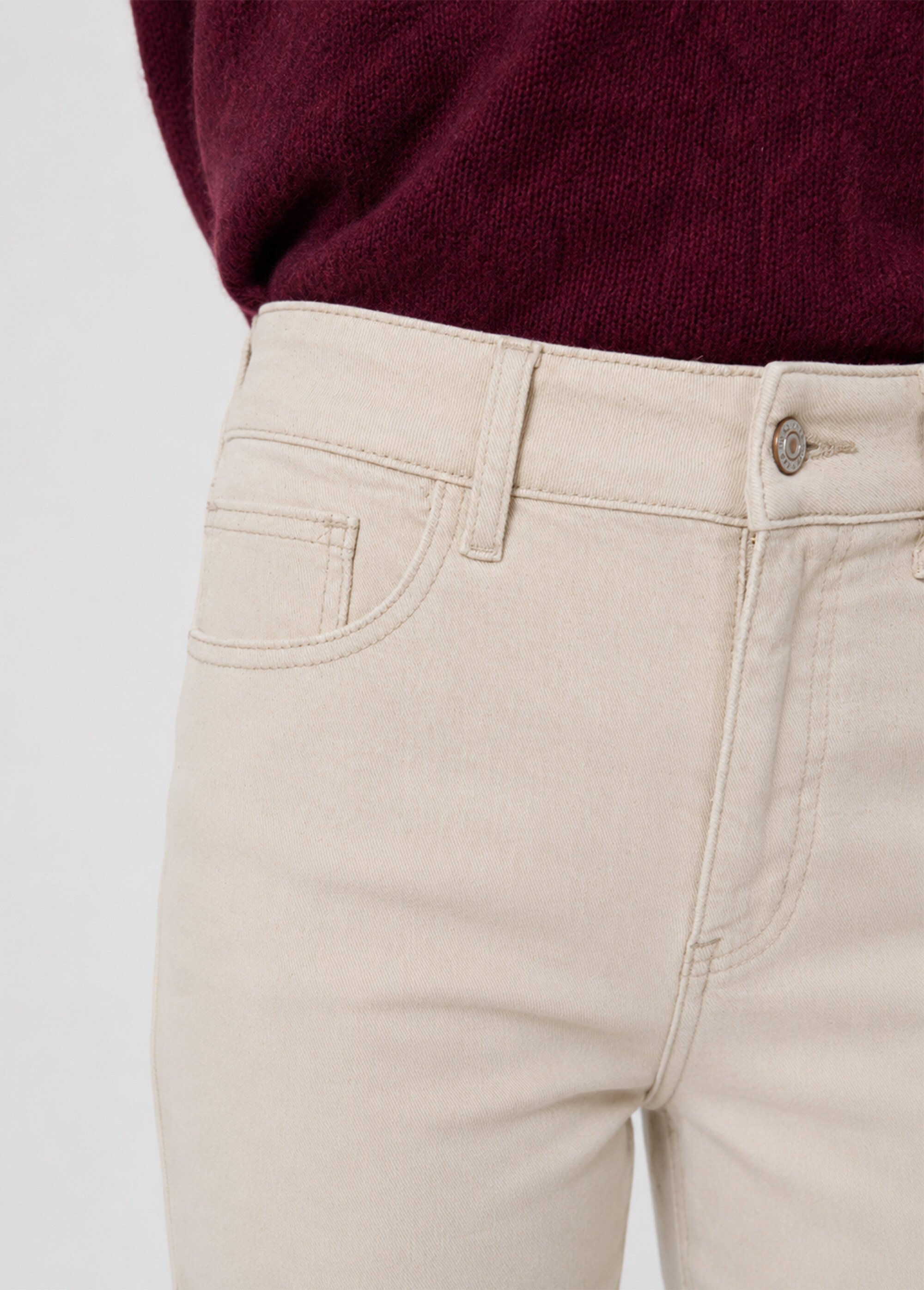 Jean stretch coupe droite taille haute Femme Beige OR-JD409 DE1