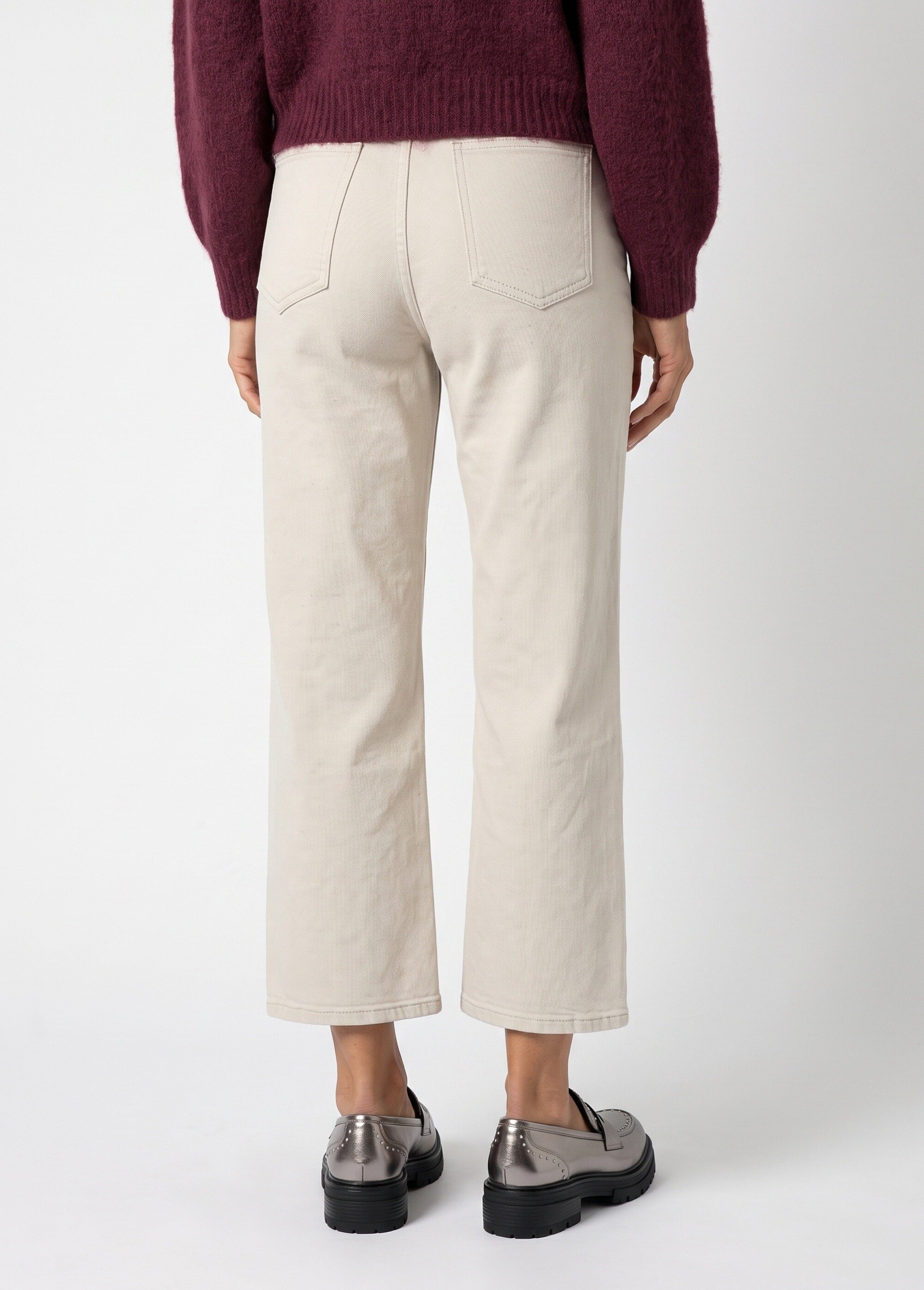 Jean stretch coupe droite taille haute Femme Beige OR-JD409 DO1