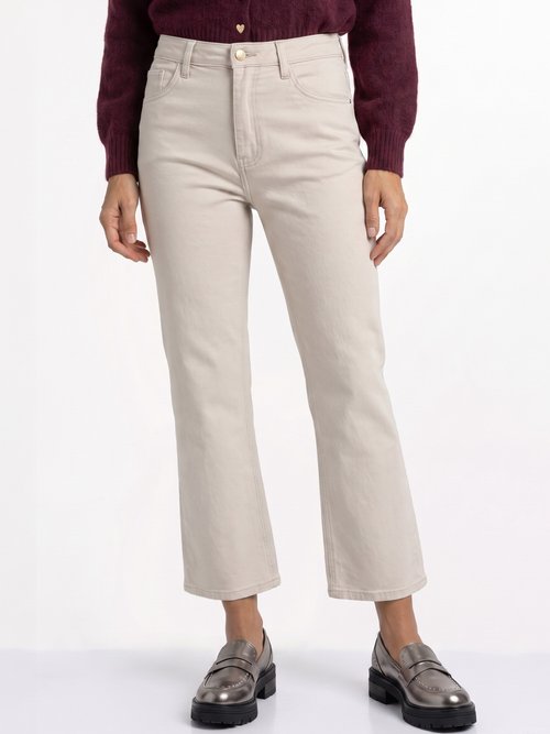Jean stretch coupe droite taille haute Femme Beige OR-JD409 FA1