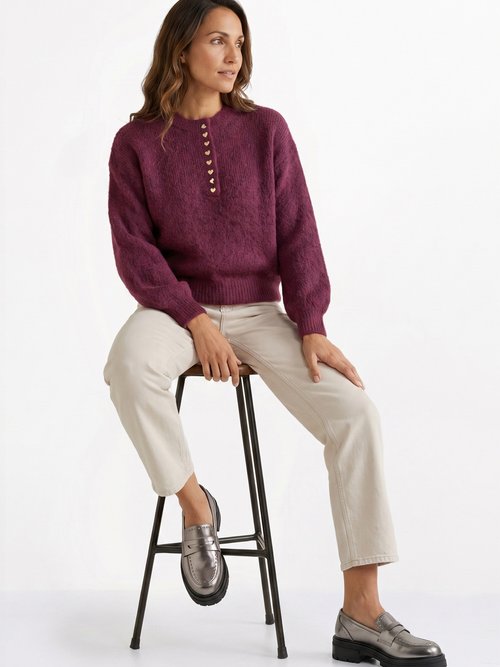 Jean stretch coupe droite taille haute Femme Beige OR-JD409 MV1