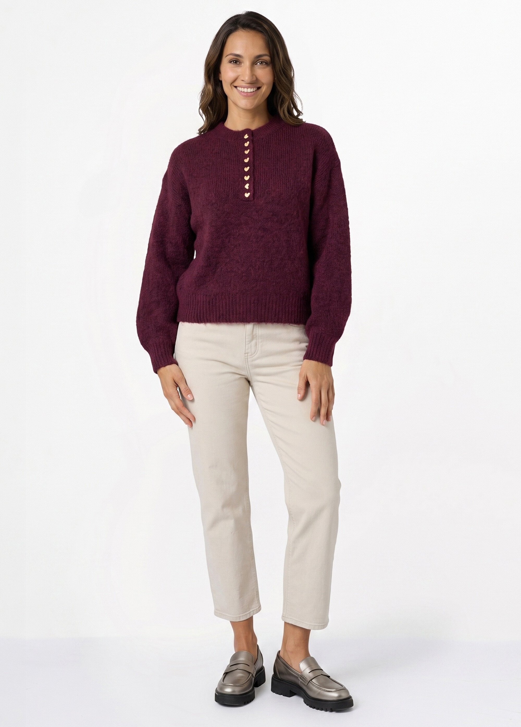 Jean stretch coupe droite taille haute Femme Beige OR-JD409 SI1