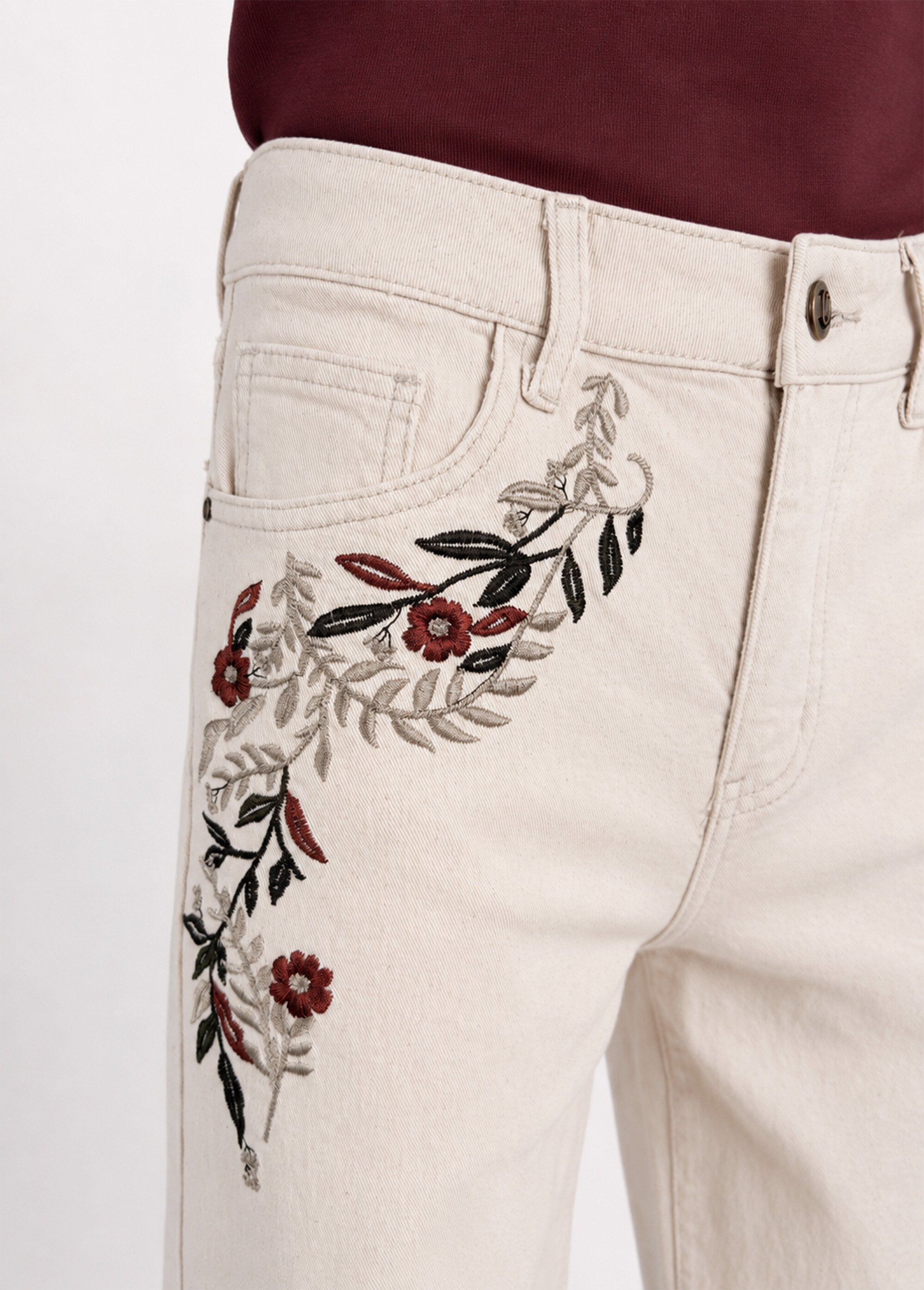 Jean wide avec broderies, spécial PETITE Femme Beige OR-JD656 DE1