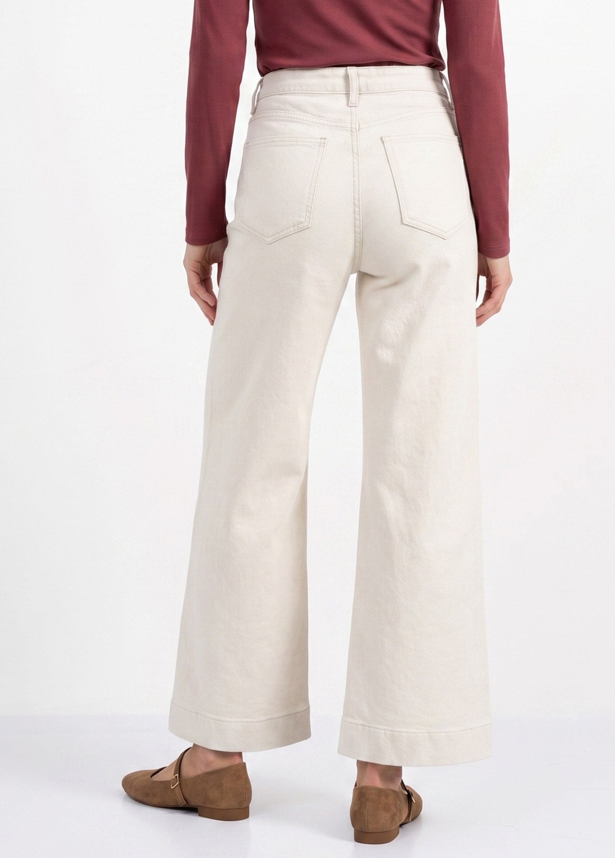 Jean wide avec broderies, spécial PETITE Femme Beige OR-JD656 DO1