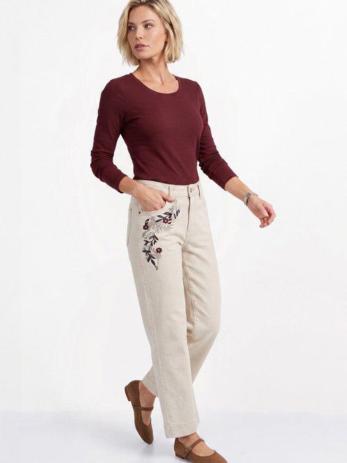 Jean wide avec broderies, spécial PETITE Femme Beige OR-JD656 MV1