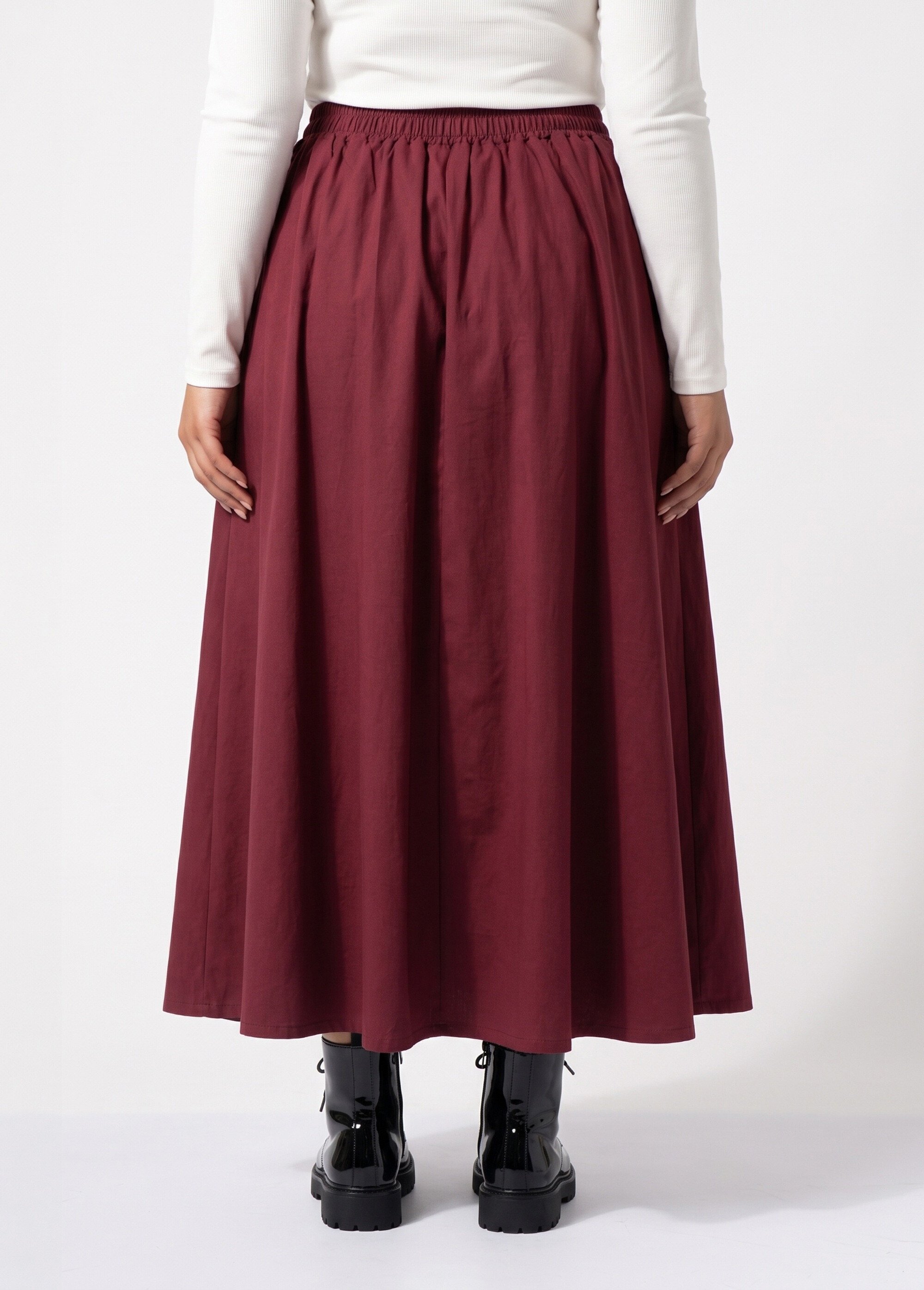 Jupe longue taille plissée et élastiquée Femme Grande Taille Rouge CHY-AB050 DO1