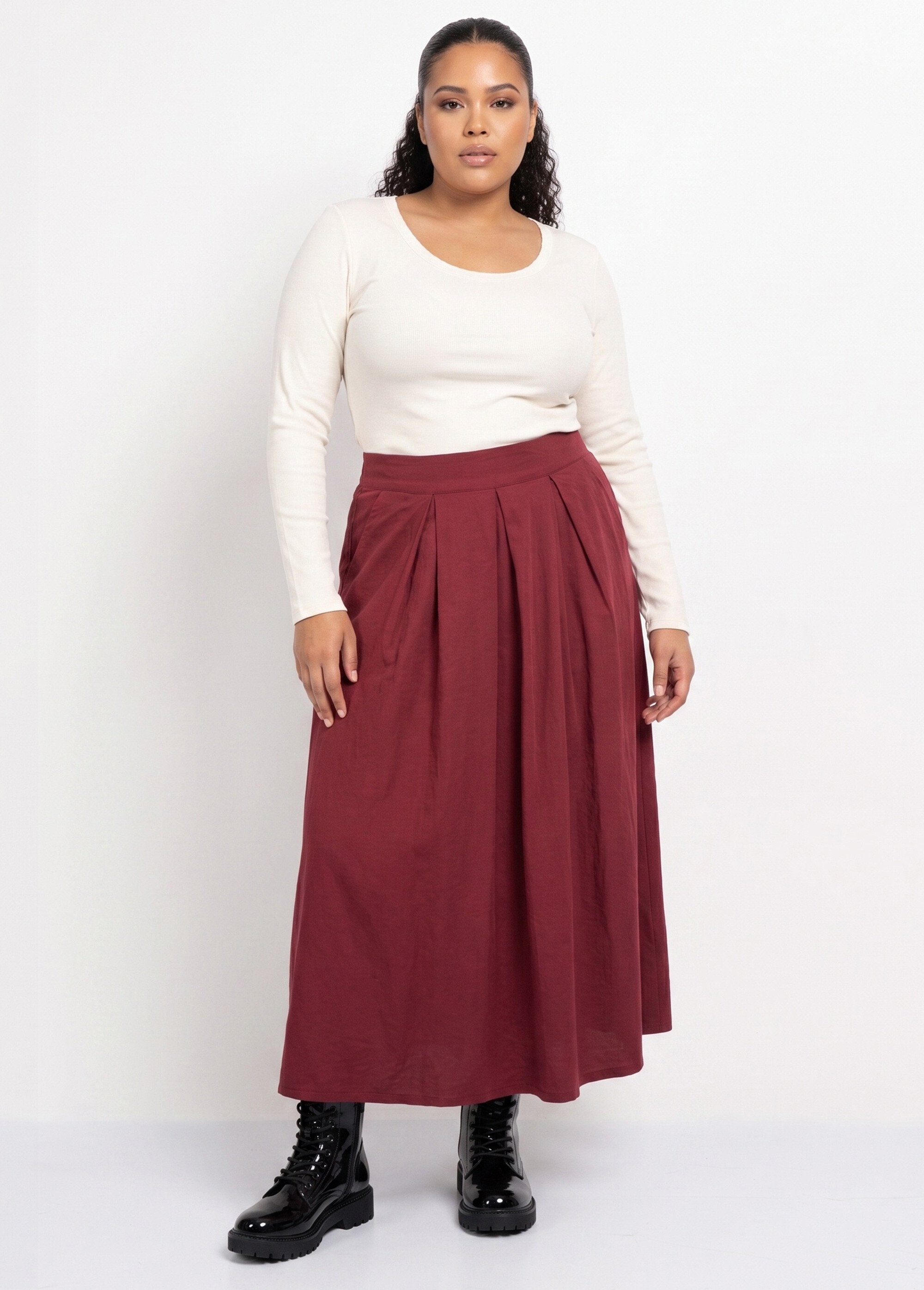 Jupe longue taille plissée et élastiquée Femme Grande Taille Rouge CHY-AB050 SI1