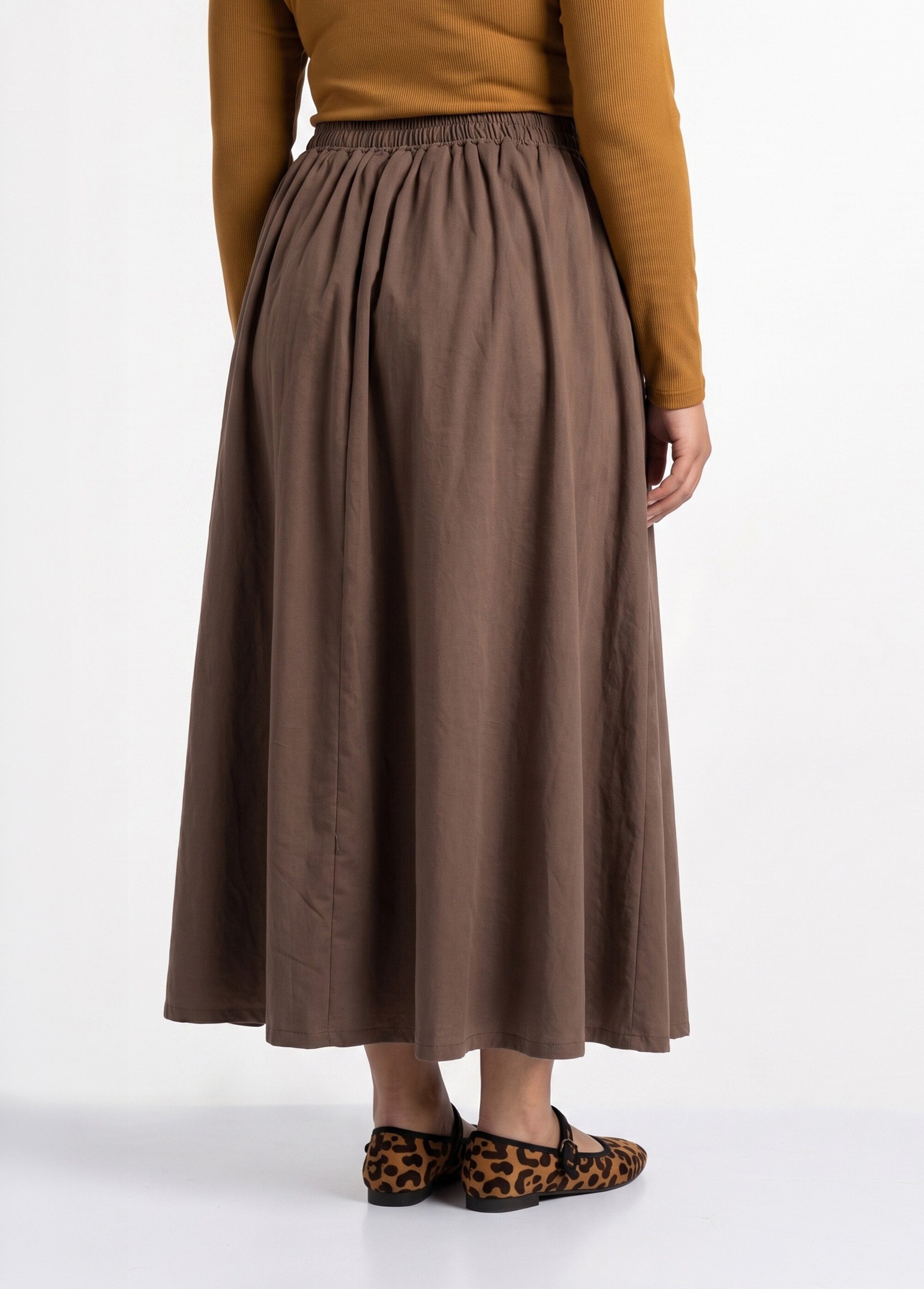Jupe longue taille plissée et élastiquée Femme Grande Taille Marron CHY-AB050 DO1