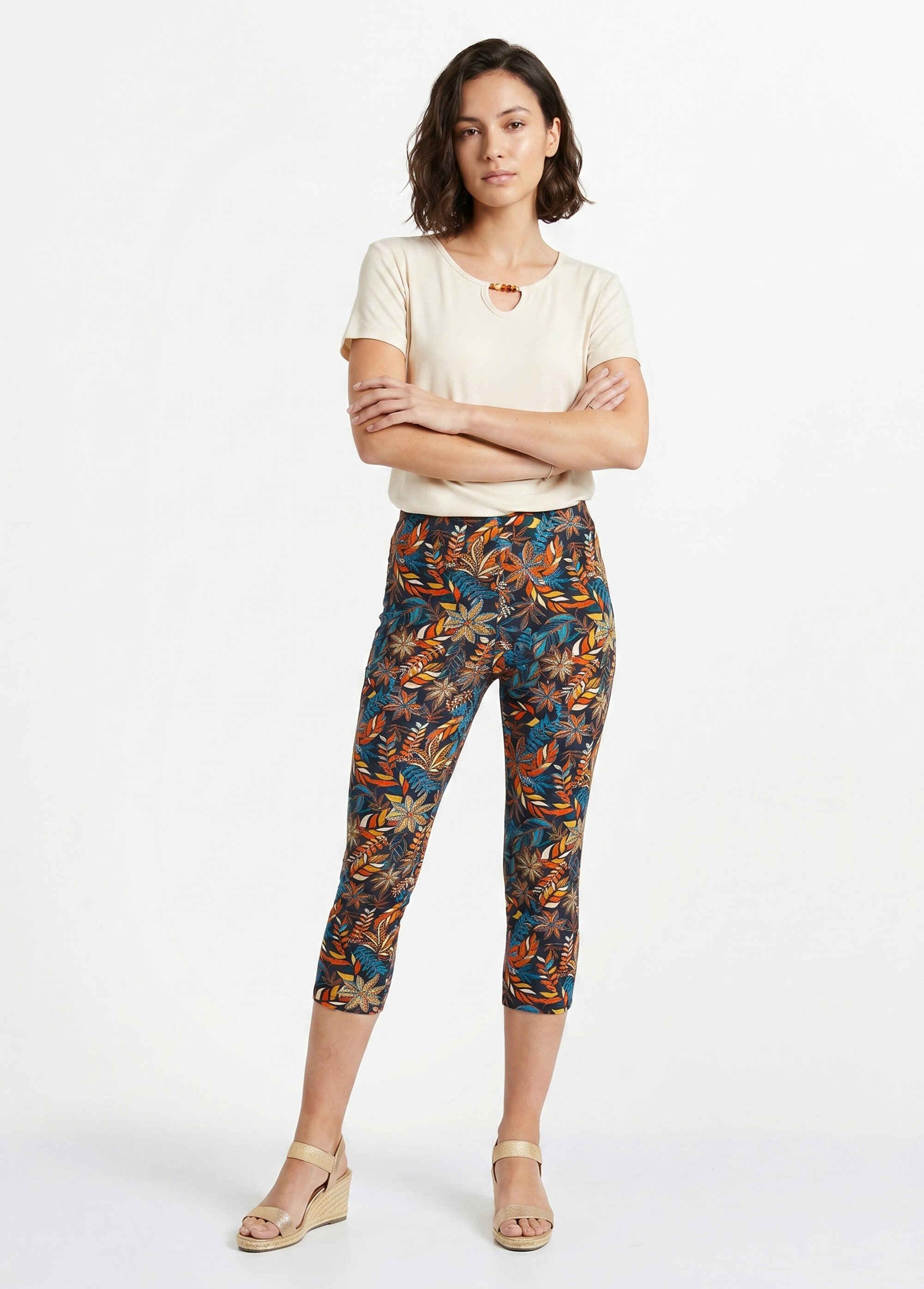 Legging court coton taille élastiquée Femme Orange NATAEL SI1