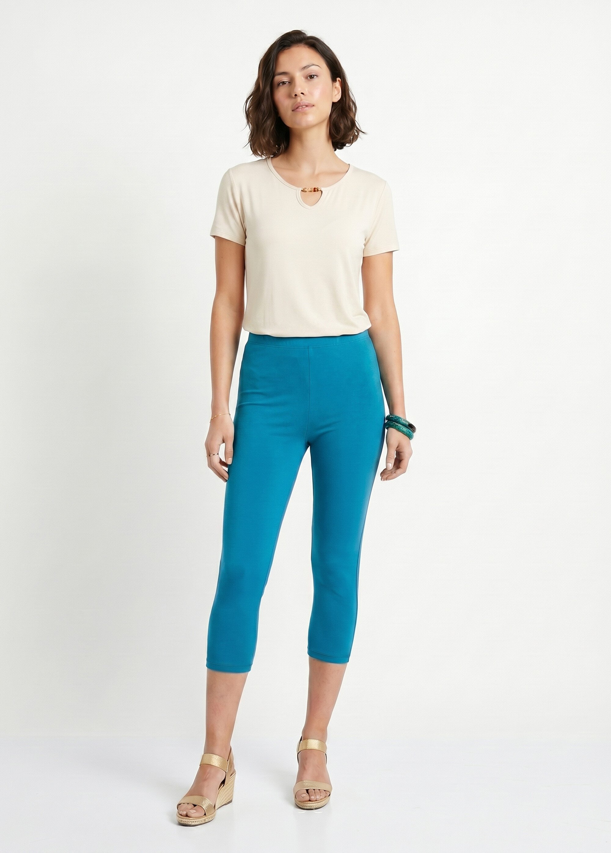 Legging court coton taille élastiquée Femme Vert NATAEL FA1
