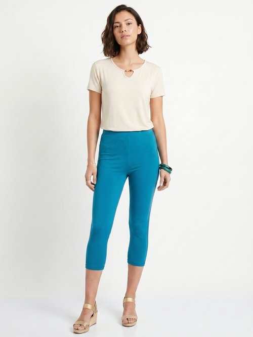 Legging court coton taille élastiquée Femme Vert NATAEL FA1