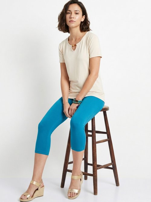 Legging court coton taille élastiquée Femme Vert NATAEL MV1