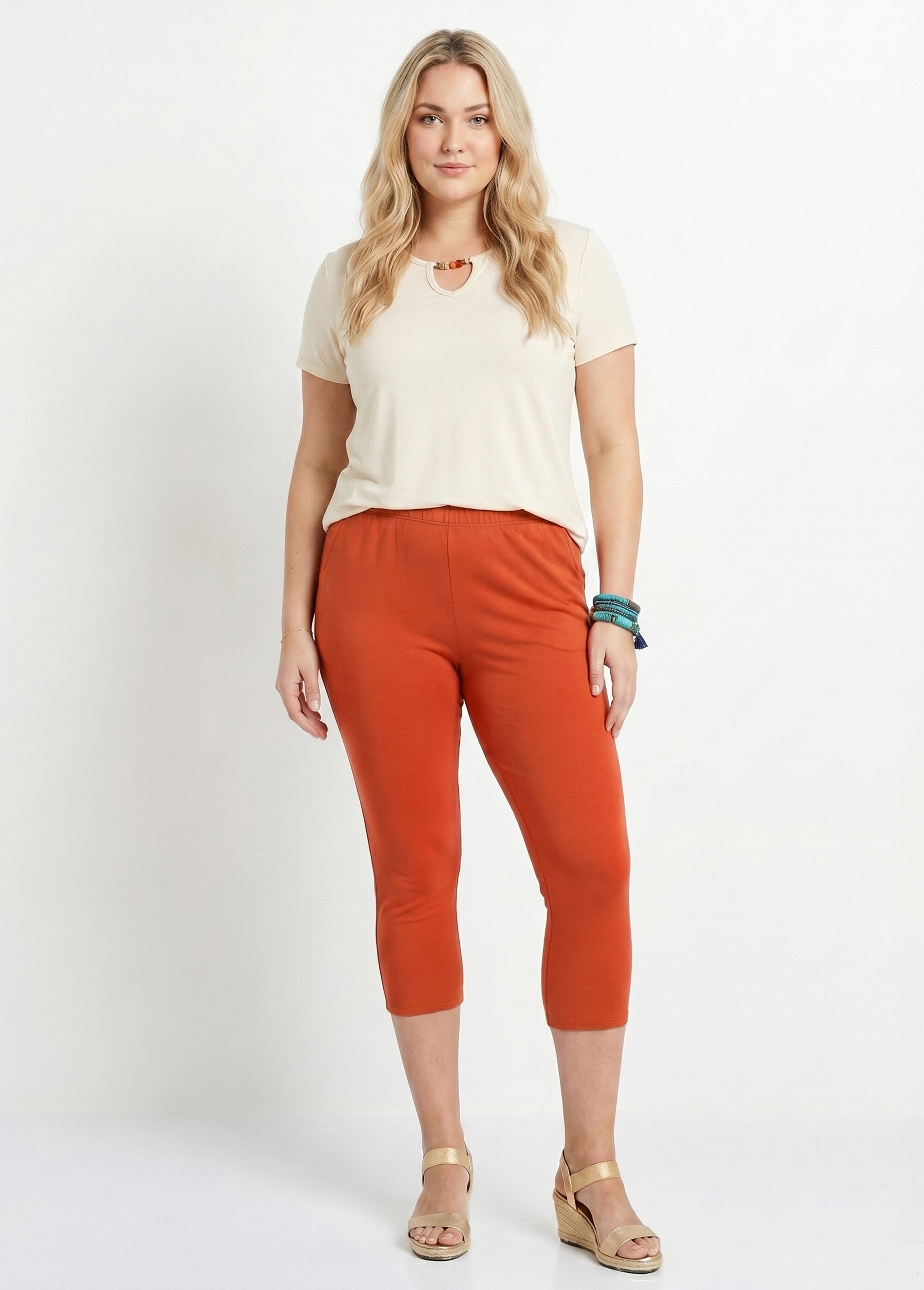 Legging court coton taille élastiquée Femme Grande Taille Orange NATAEL SI1