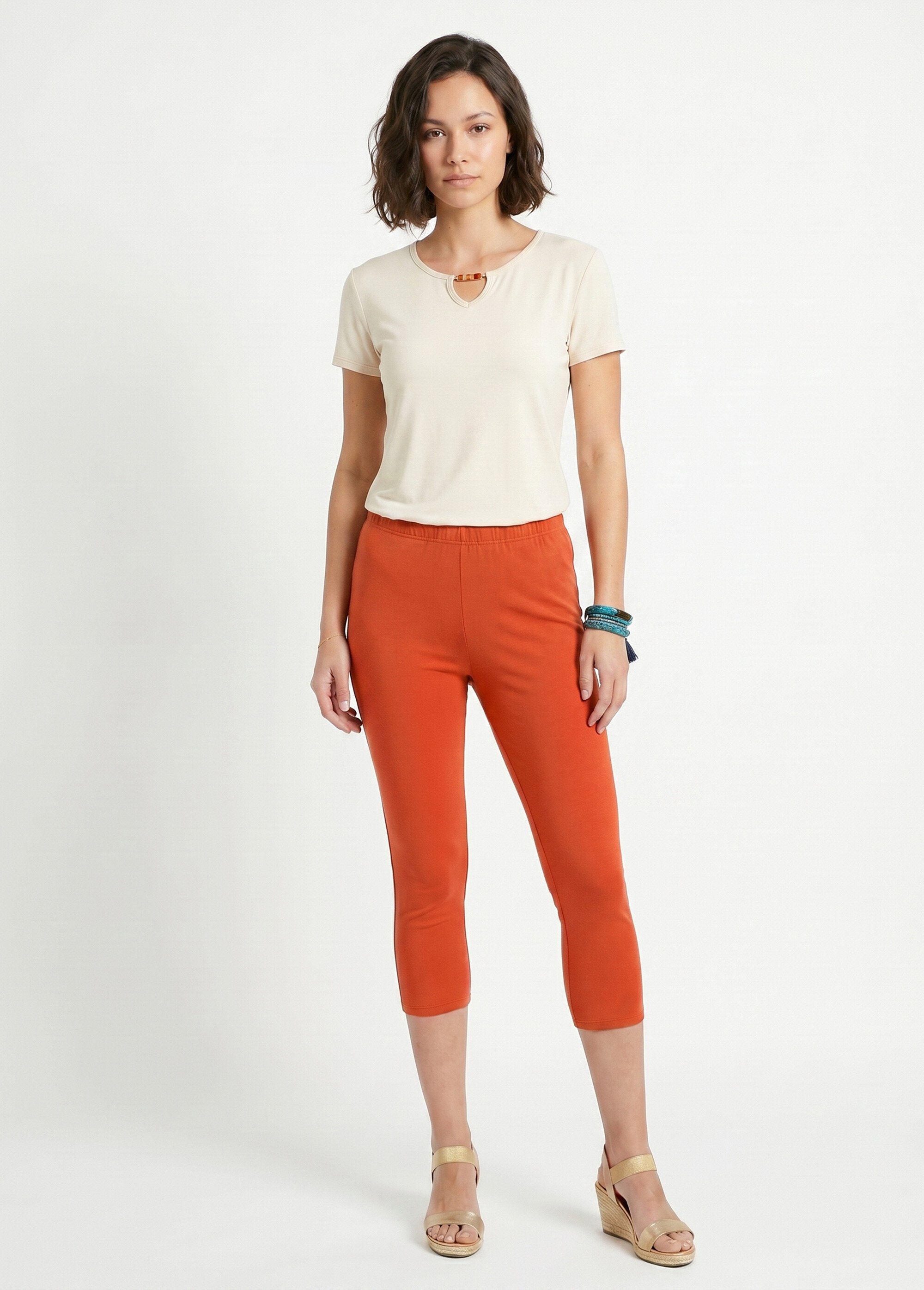Legging court coton taille élastiquée Femme Orange NATAEL SI1