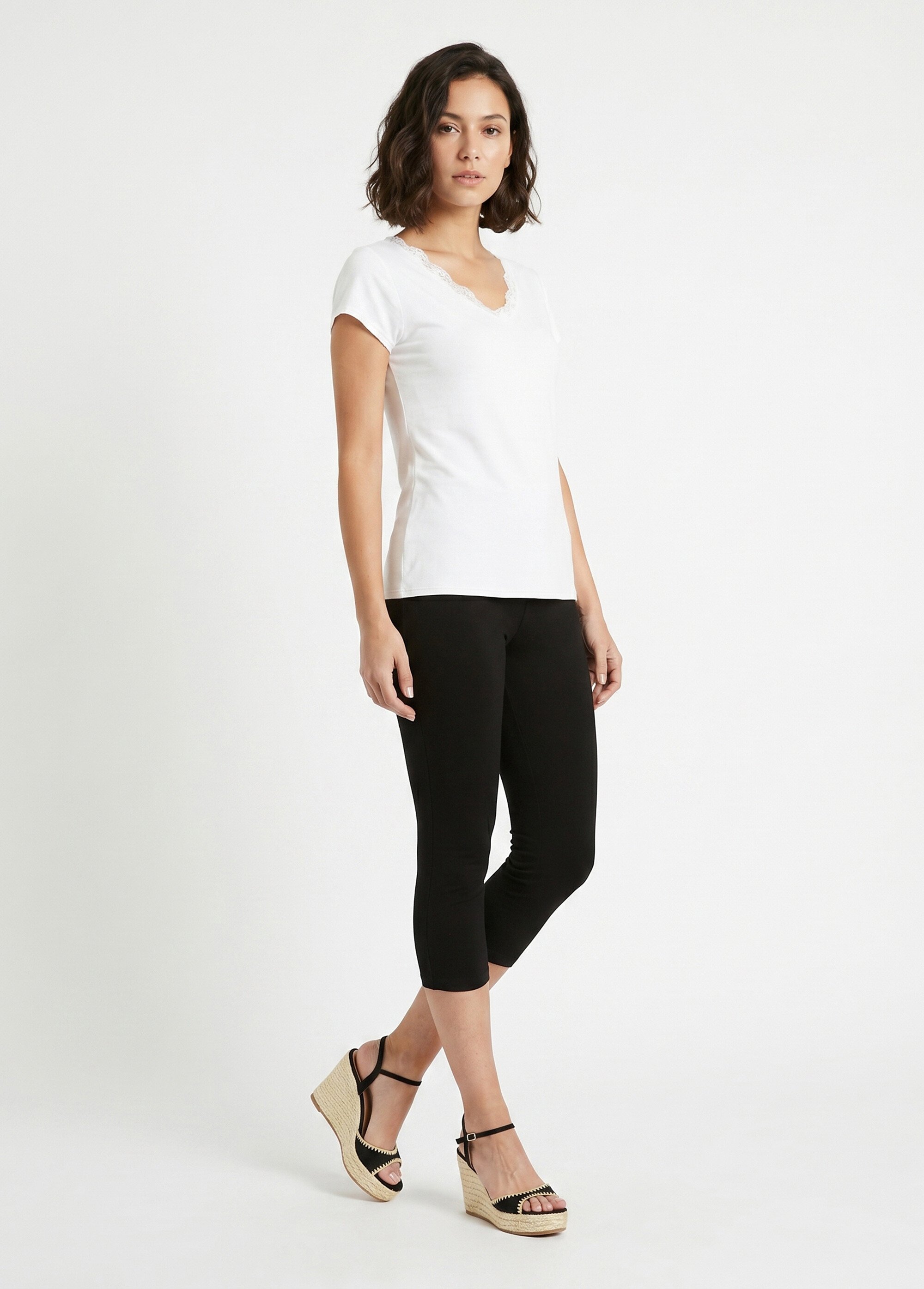 Legging court coton taille élastiquée Femme Noir NATAEL MV1
